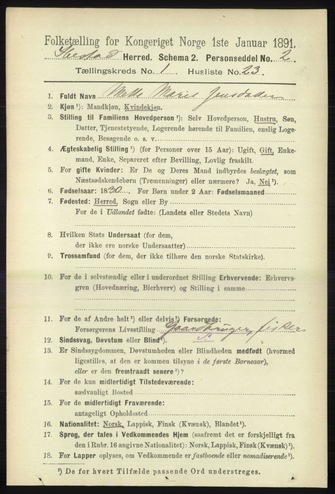 RA, 1891 census for 1917 Ibestad, 1891, p. 283