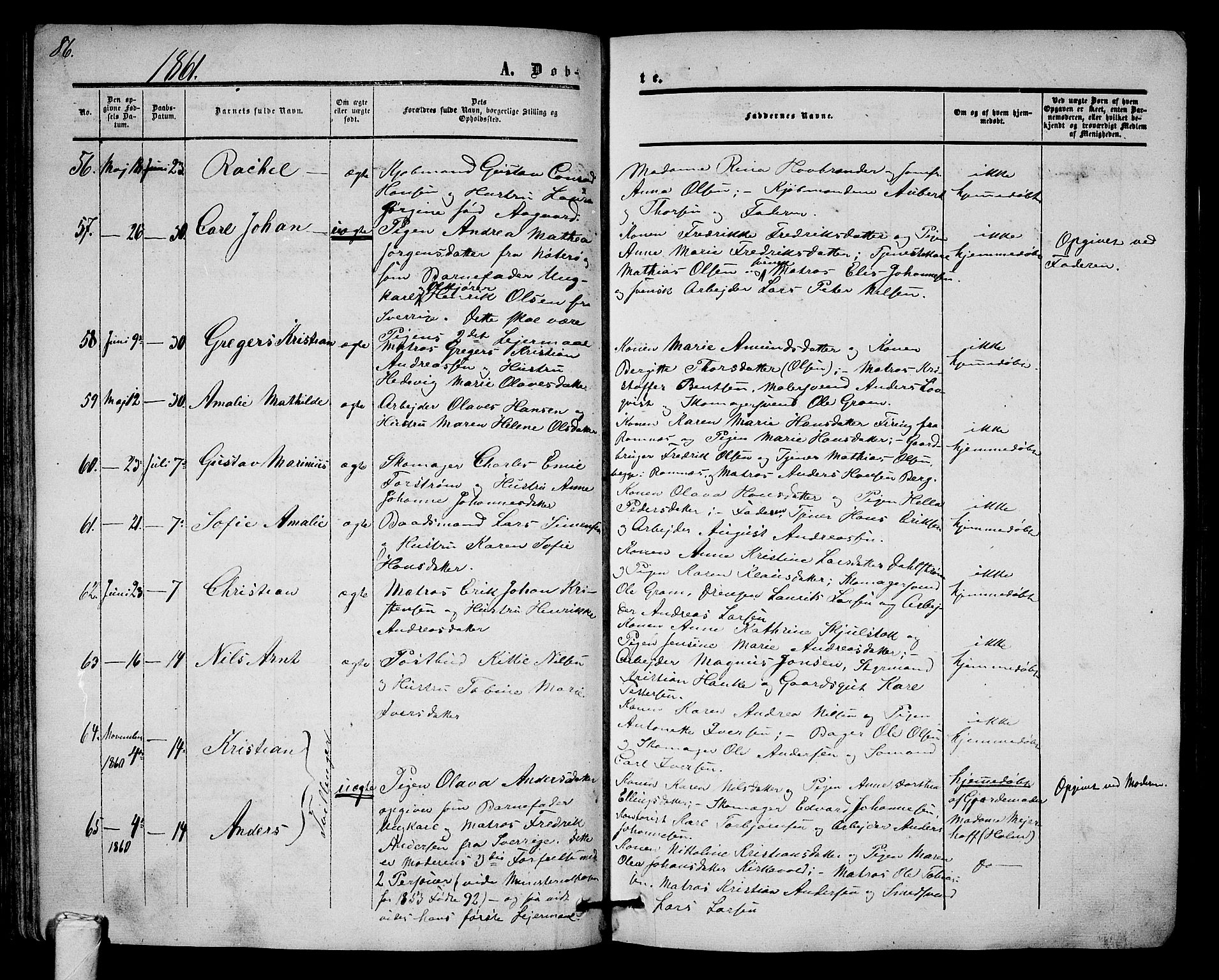 Tønsberg kirkebøker, AV/SAKO-A-330/G/Ga/L0003: Parish register (copy) no. 3, 1855-1864, p. 86