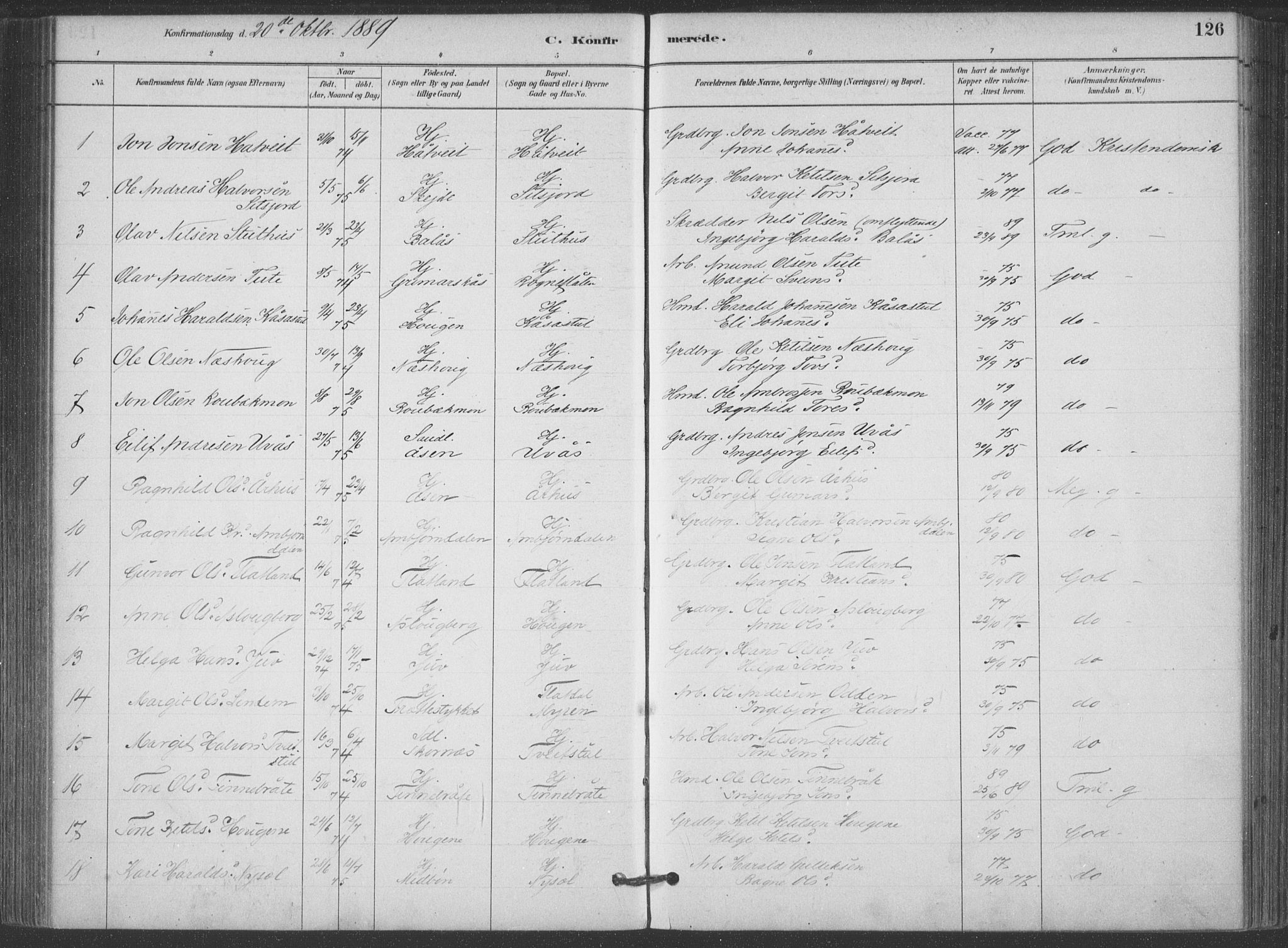 Hjartdal kirkebøker, SAKO/A-270/F/Fa/L0010: Parish register (official) no. I 10, 1880-1929, p. 126