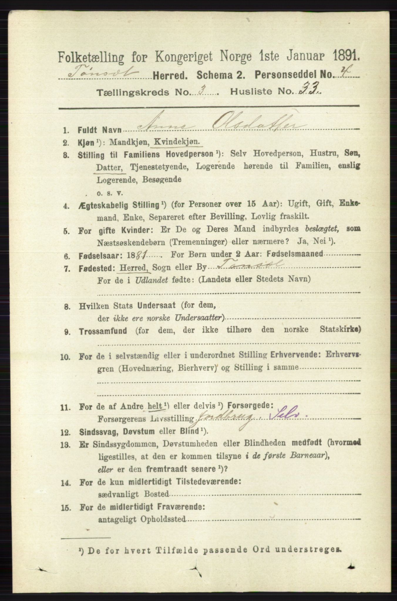 RA, 1891 census for 0437 Tynset, 1891, p. 724