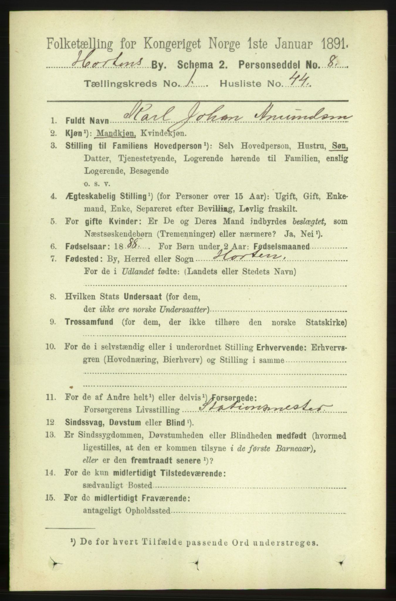 RA, 1891 census for 0703 Horten, 1891, p. 1965