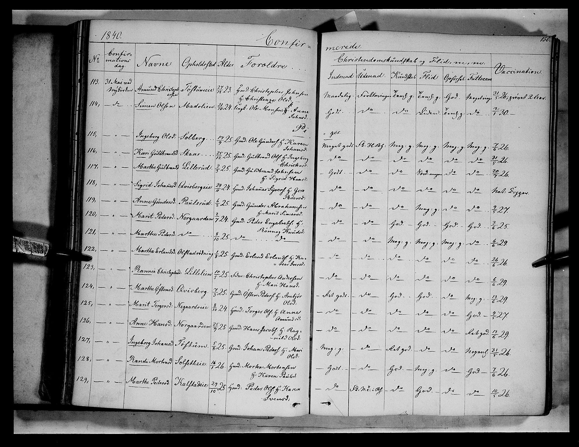 Gausdal prestekontor, AV/SAH-PREST-090/H/Ha/Haa/L0007: Parish register (official) no. 7, 1840-1850, p. 150