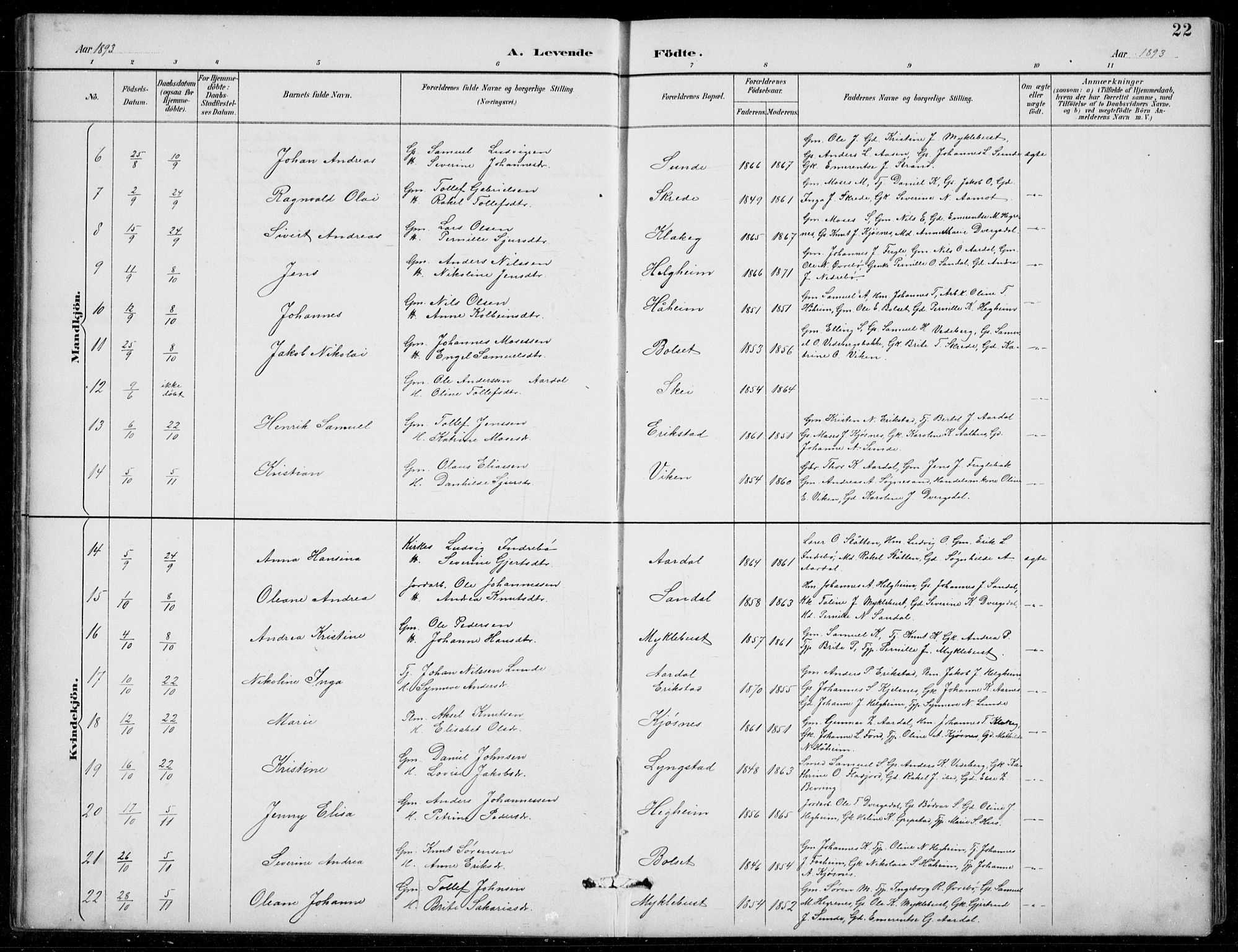 Jølster sokneprestembete, SAB/A-80701/H/Hab/Habb/L0002: Parish register (copy) no. B 2, 1887-1920, p. 22