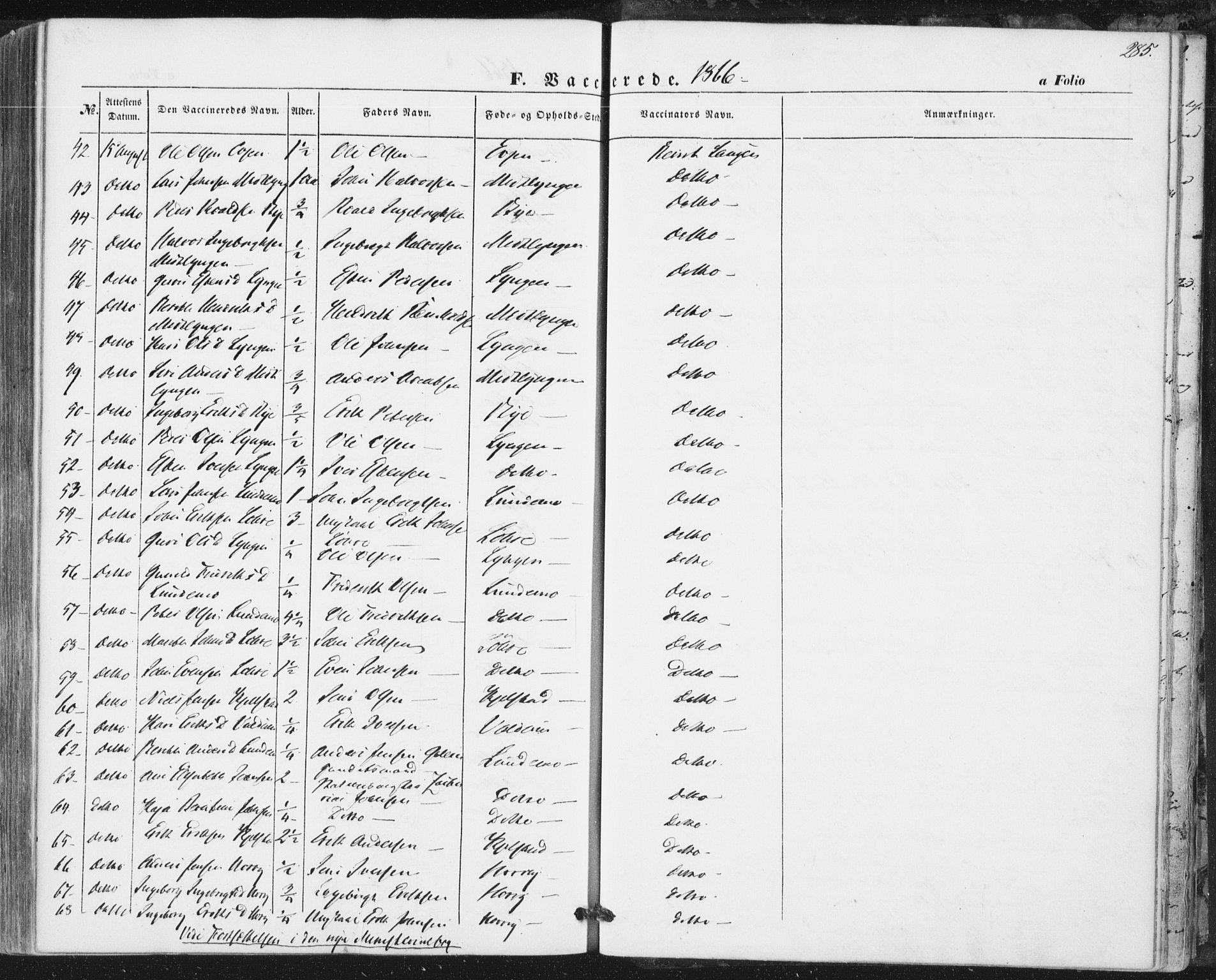Ministerialprotokoller, klokkerbøker og fødselsregistre - Sør-Trøndelag, SAT/A-1456/692/L1103: Parish register (official) no. 692A03, 1849-1870, p. 285