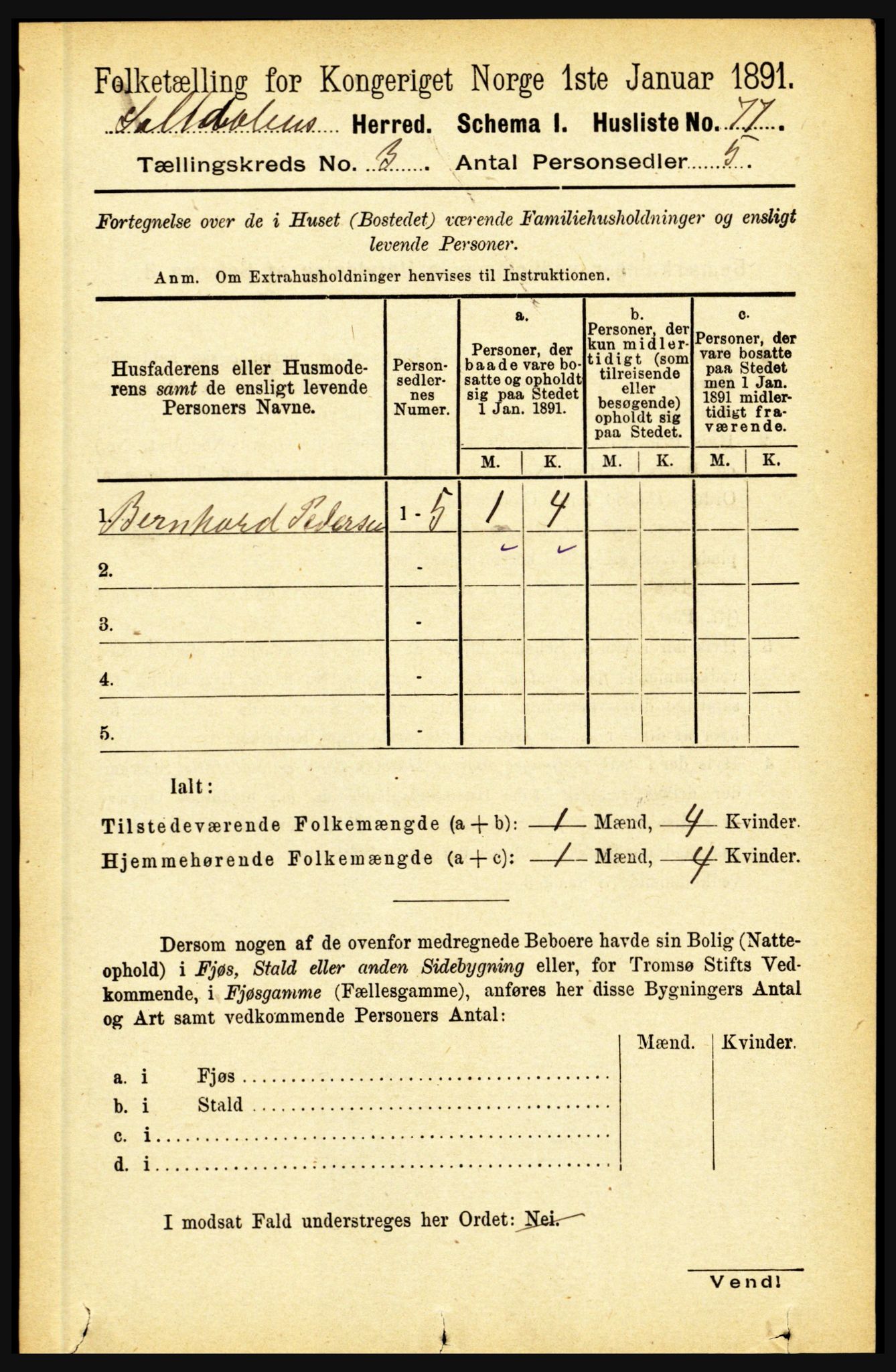 RA, 1891 census for 1840 Saltdal, 1891, p. 1647