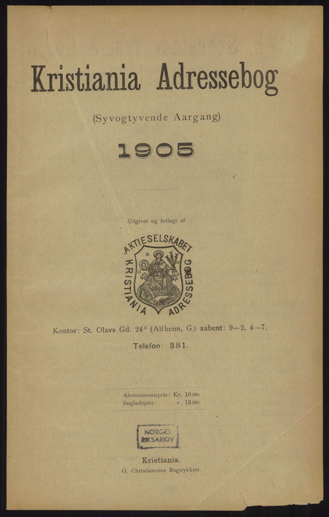 Kristiania/Oslo adressebok, PUBL/-, 1905