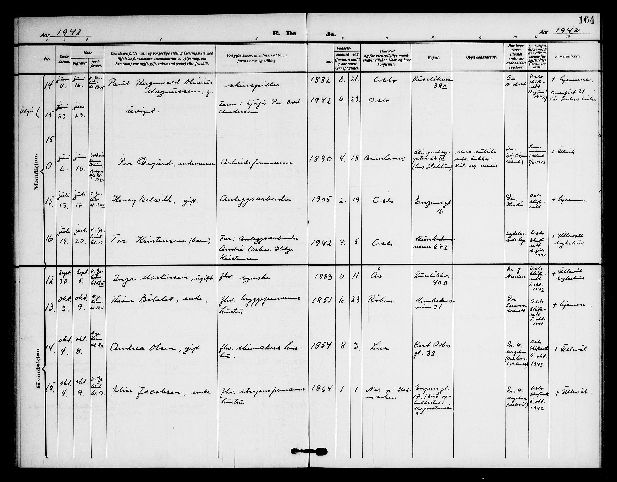 Piperviken prestekontor Kirkebøker, AV/SAO-A-10874/F/L0005: Parish register (official) no. 5, 1911-1949, p. 164