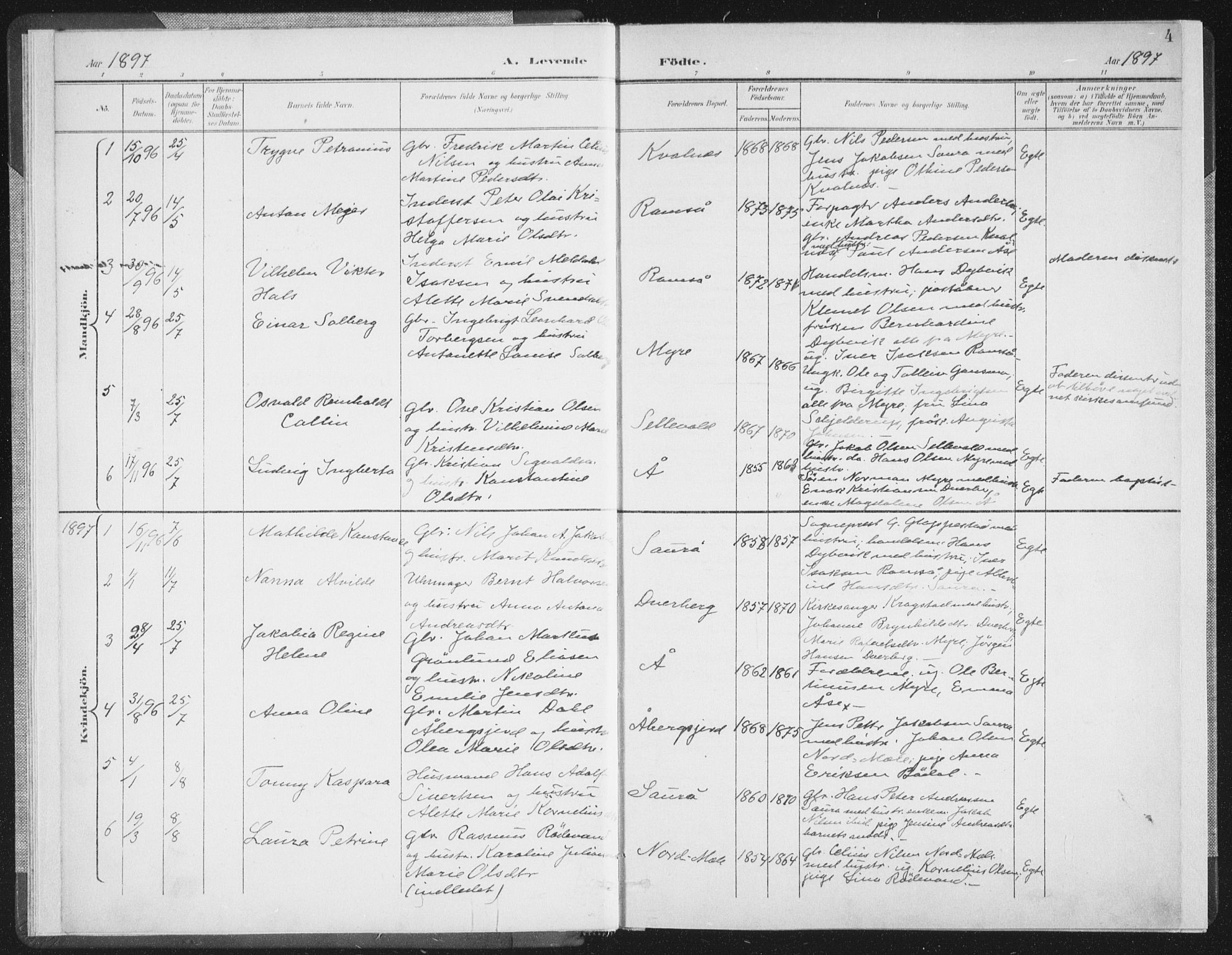 Ministerialprotokoller, klokkerbøker og fødselsregistre - Nordland, SAT/A-1459/897/L1400: Parish register (official) no. 897A07, 1897-1908, p. 4