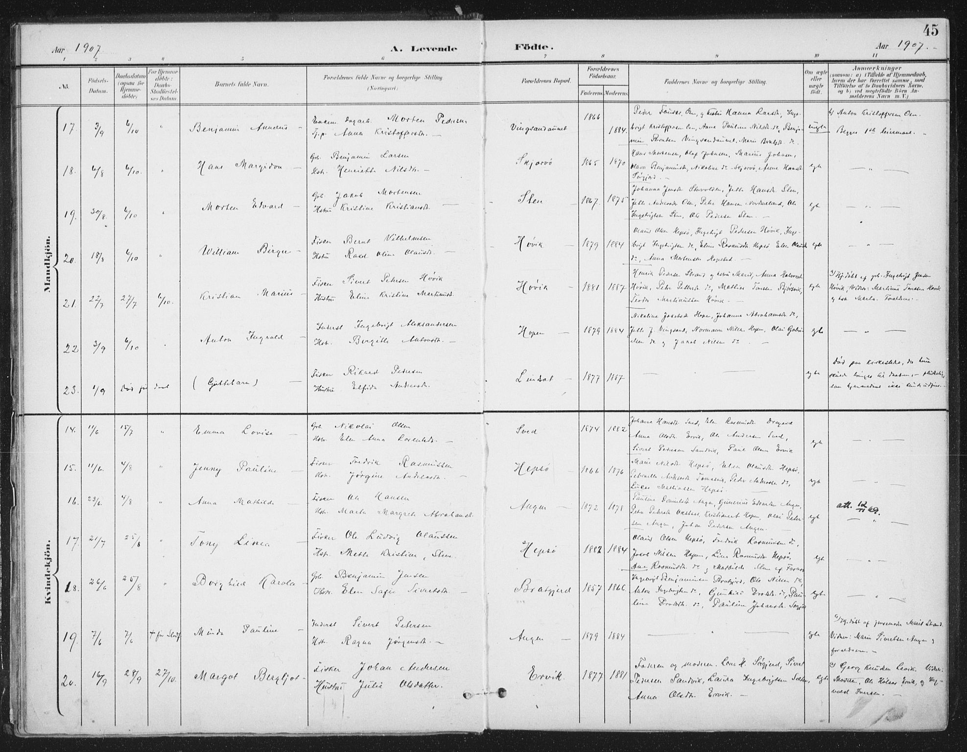 Ministerialprotokoller, klokkerbøker og fødselsregistre - Sør-Trøndelag, AV/SAT-A-1456/658/L0723: Parish register (official) no. 658A02, 1897-1912, p. 45