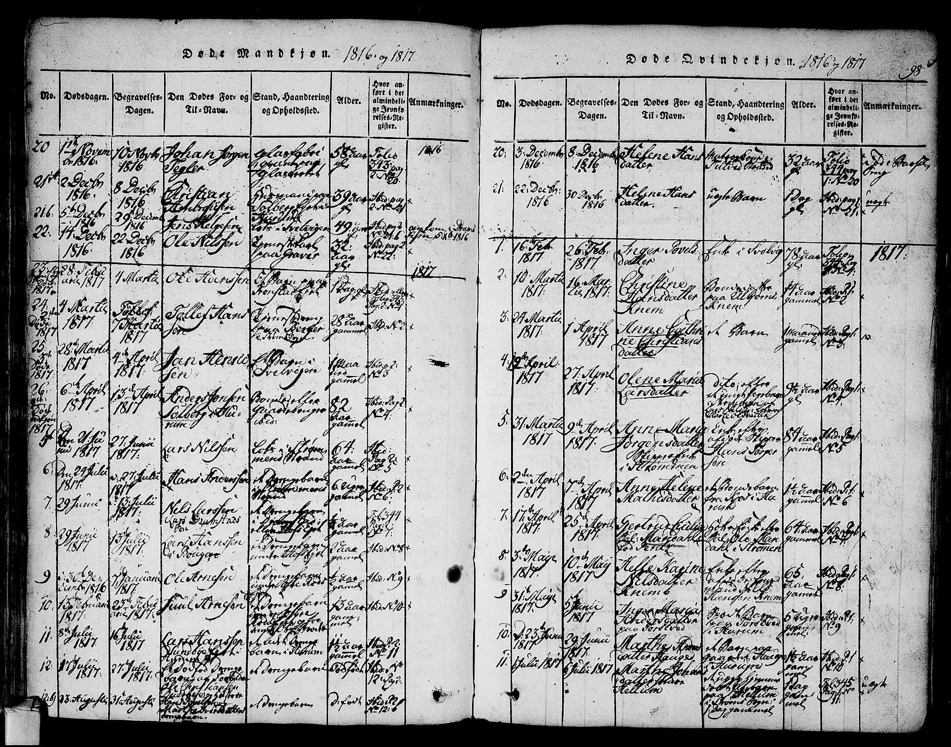 Hurum kirkebøker, SAKO/A-229/F/Fa/L0009: Parish register (official) no. 9, 1816-1826, p. 98