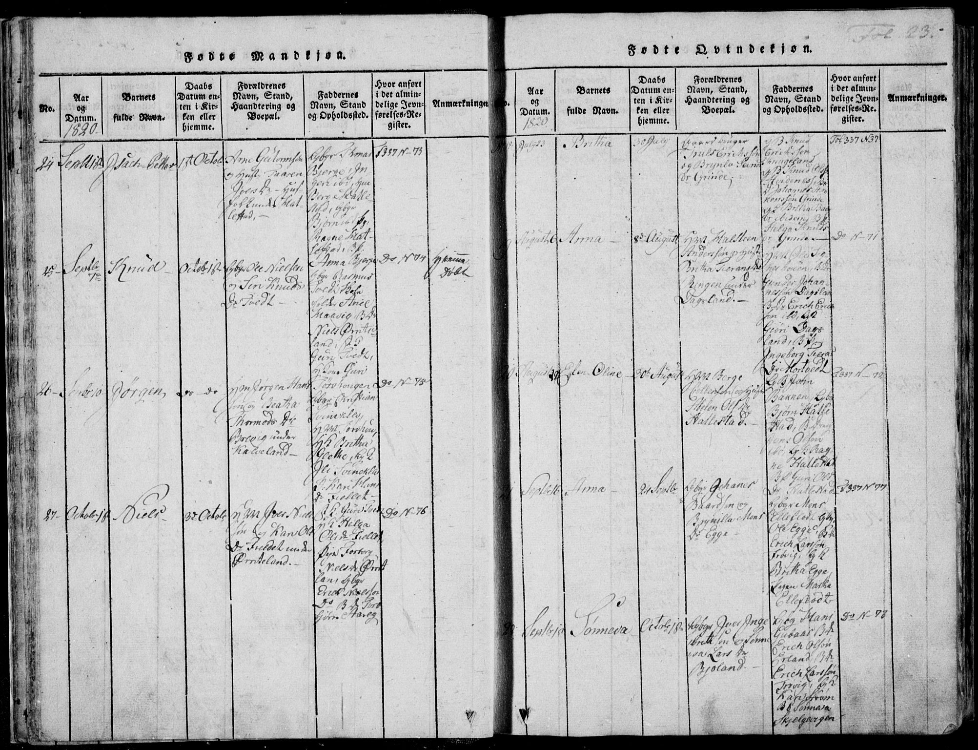 Skjold sokneprestkontor, AV/SAST-A-101847/H/Ha/Haa/L0003: Parish register (official) no. A 3, 1815-1835, p. 23