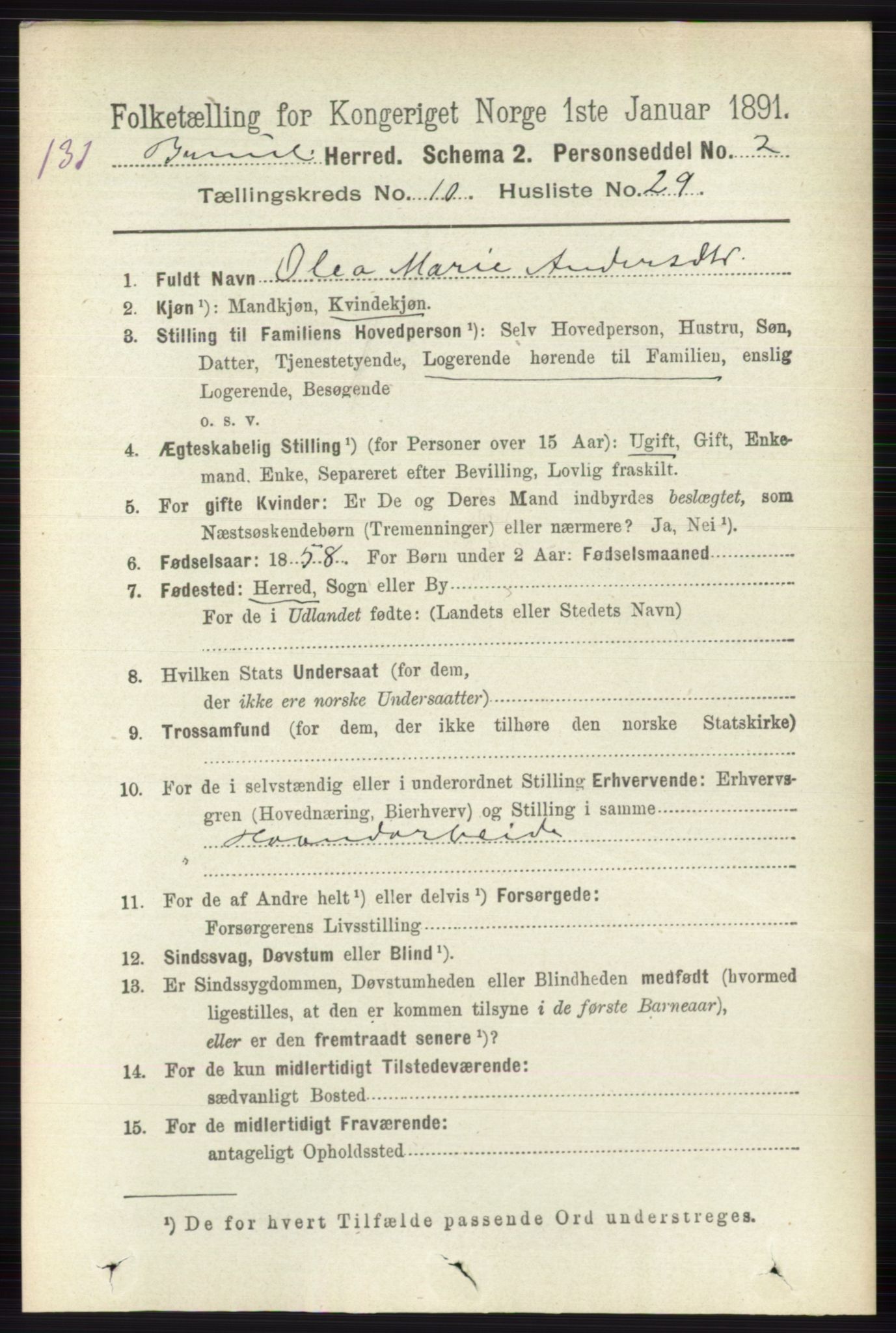 RA, 1891 census for 0726 Brunlanes, 1891, p. 4941