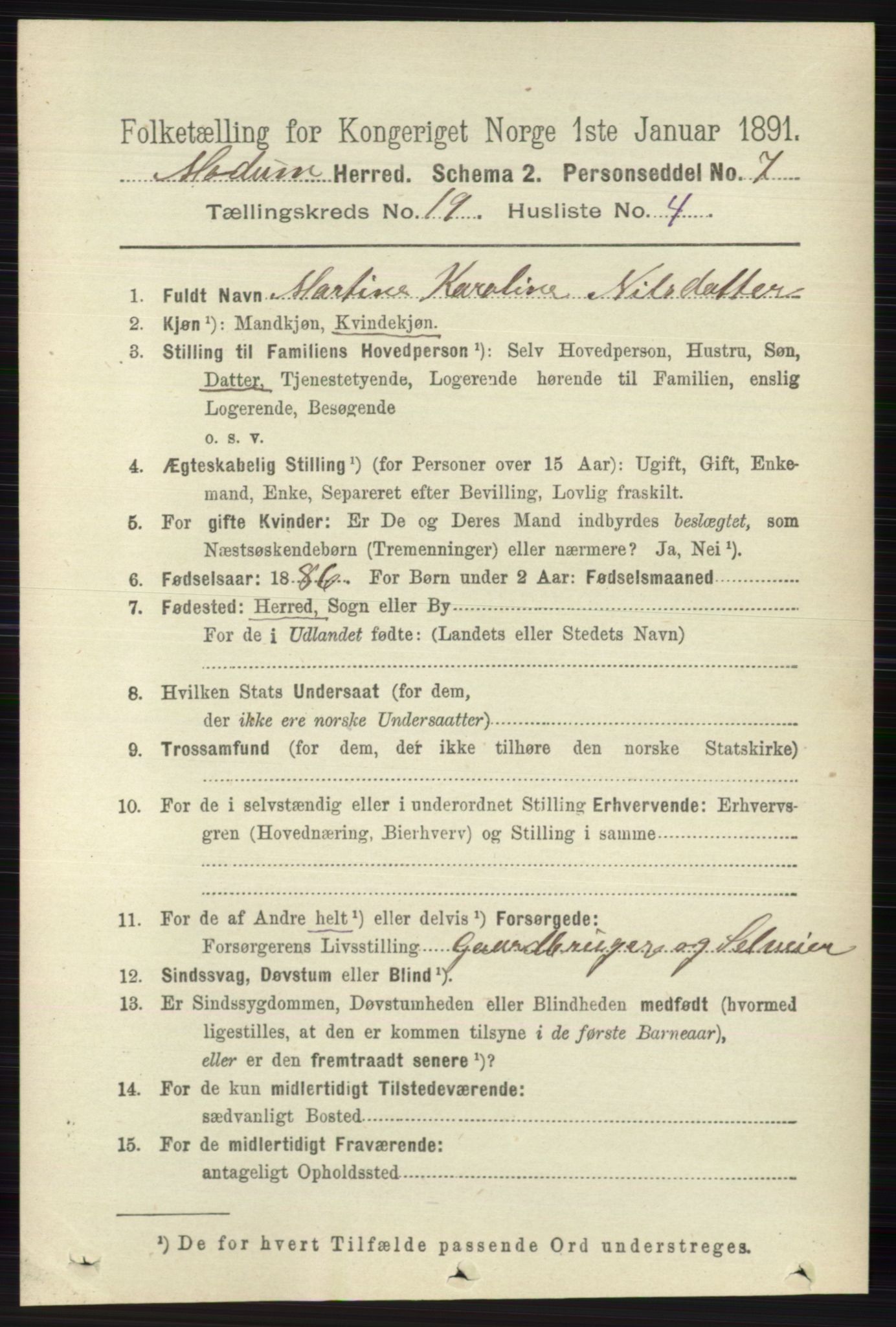 RA, 1891 census for 0623 Modum, 1891, p. 7630