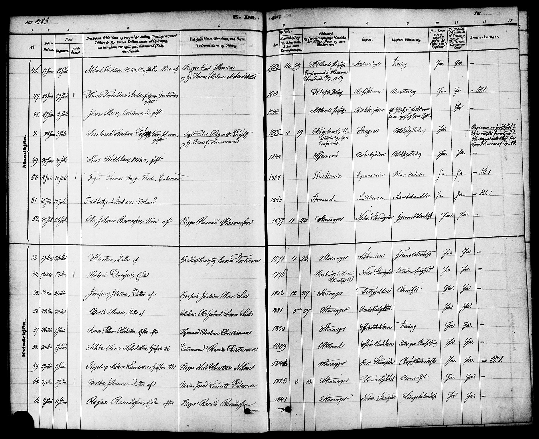 Domkirken sokneprestkontor, AV/SAST-A-101812/001/30/30BA/L0027: Parish register (official) no. A 26, 1878-1896, p. 55