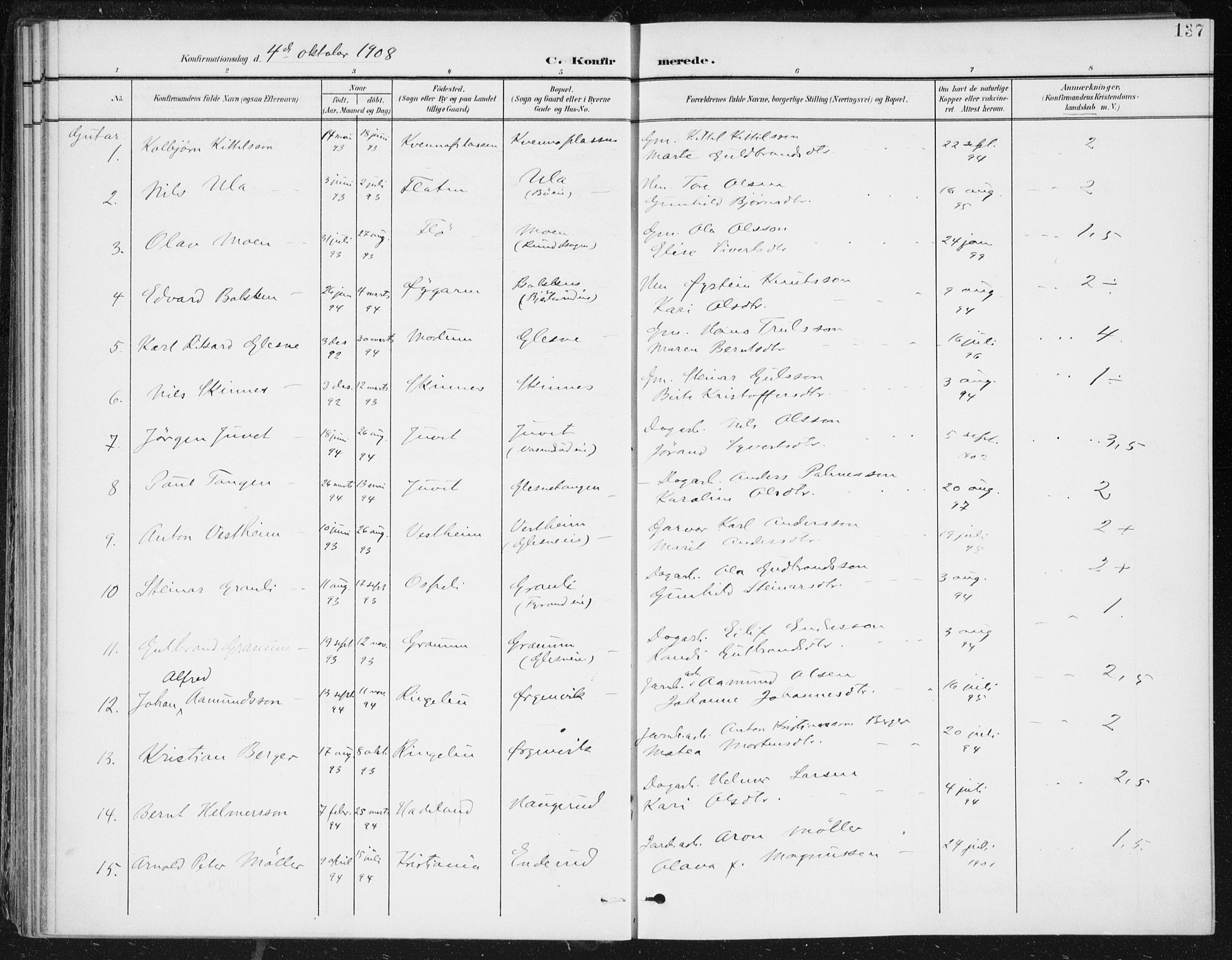 Krødsherad kirkebøker, SAKO/A-19/F/Fa/L0007: Parish register (official) no. 7, 1900-1915, p. 137