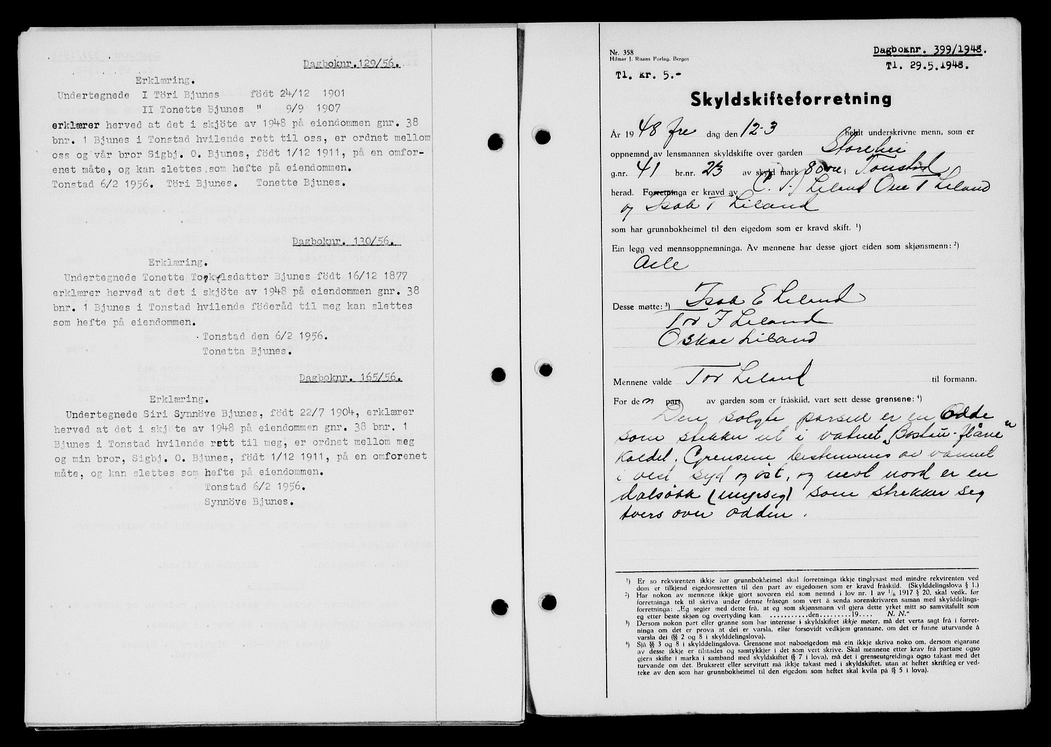 Flekkefjord sorenskriveri, AV/SAK-1221-0001/G/Gb/Gba/L0063: Mortgage book no. A-11, 1947-1948, Diary no: : 399/1948