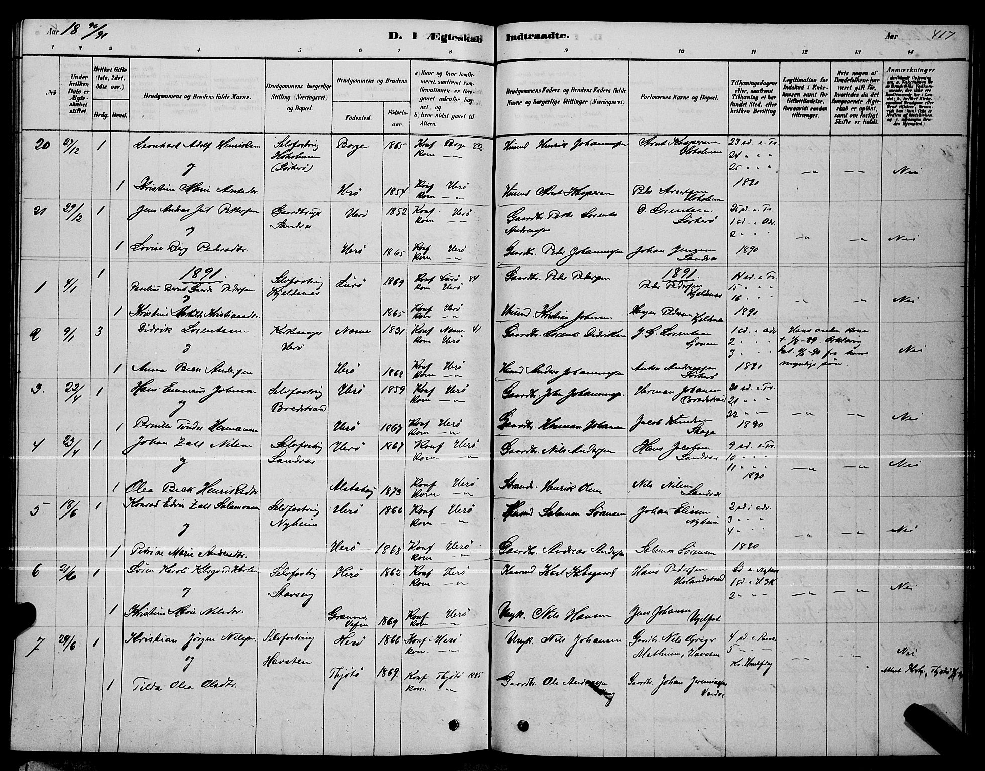 Ministerialprotokoller, klokkerbøker og fødselsregistre - Nordland, AV/SAT-A-1459/834/L0513: Parish register (copy) no. 834C04, 1877-1892, p. 417