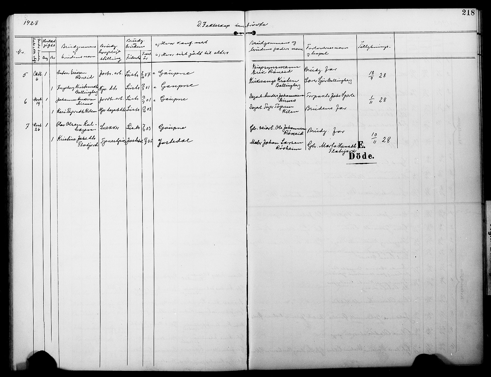 Luster sokneprestembete, AV/SAB-A-81101/H/Hab/Haba/L0001: Parish register (copy) no. A 1, 1903-1930, p. 218