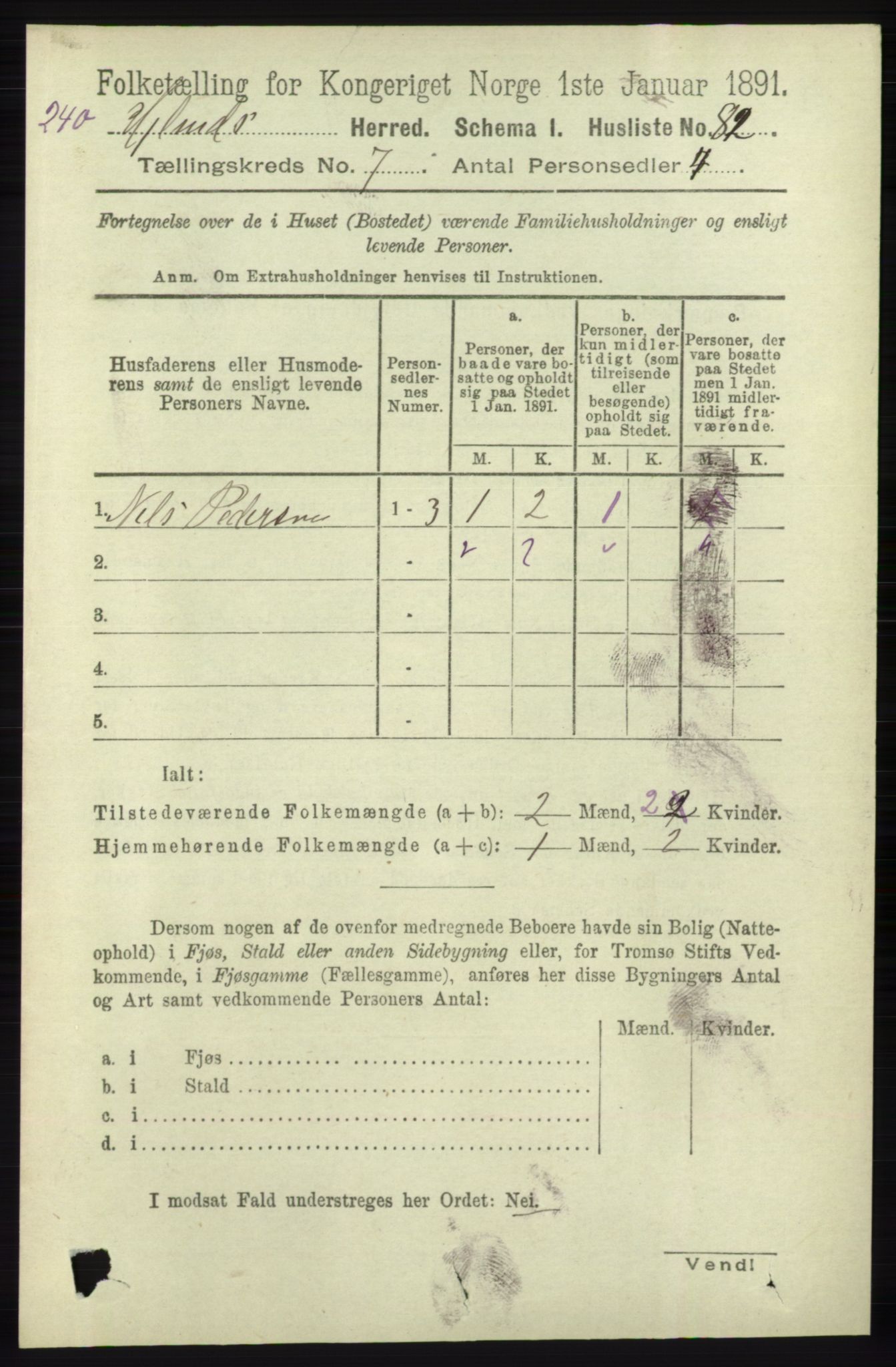 RA, 1891 census for 1133 Hjelmeland, 1891, p. 1945