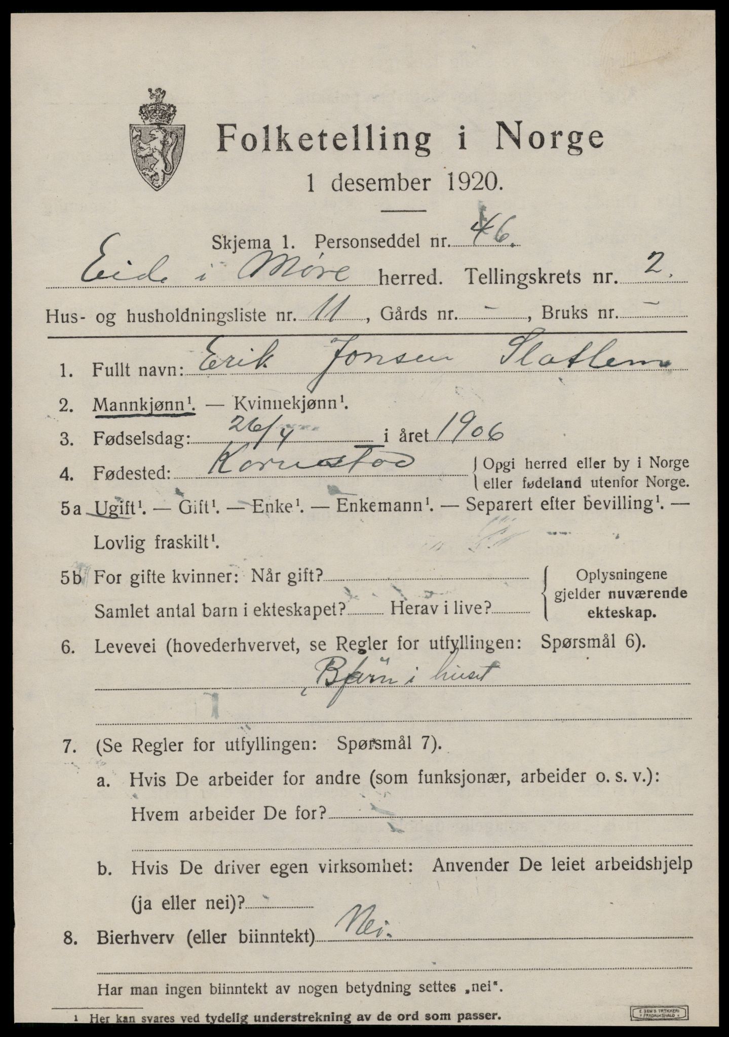 SAT, 1920 census for Eid (MR), 1920, p. 1152