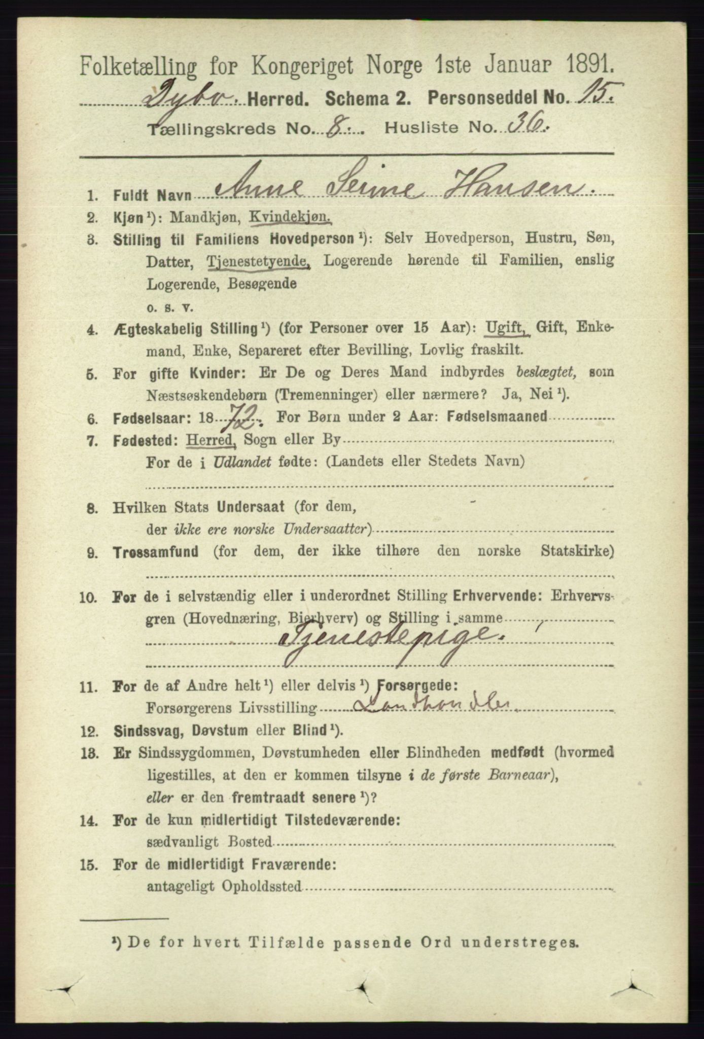 RA, 1891 census for 0915 Dypvåg, 1891, p. 2946