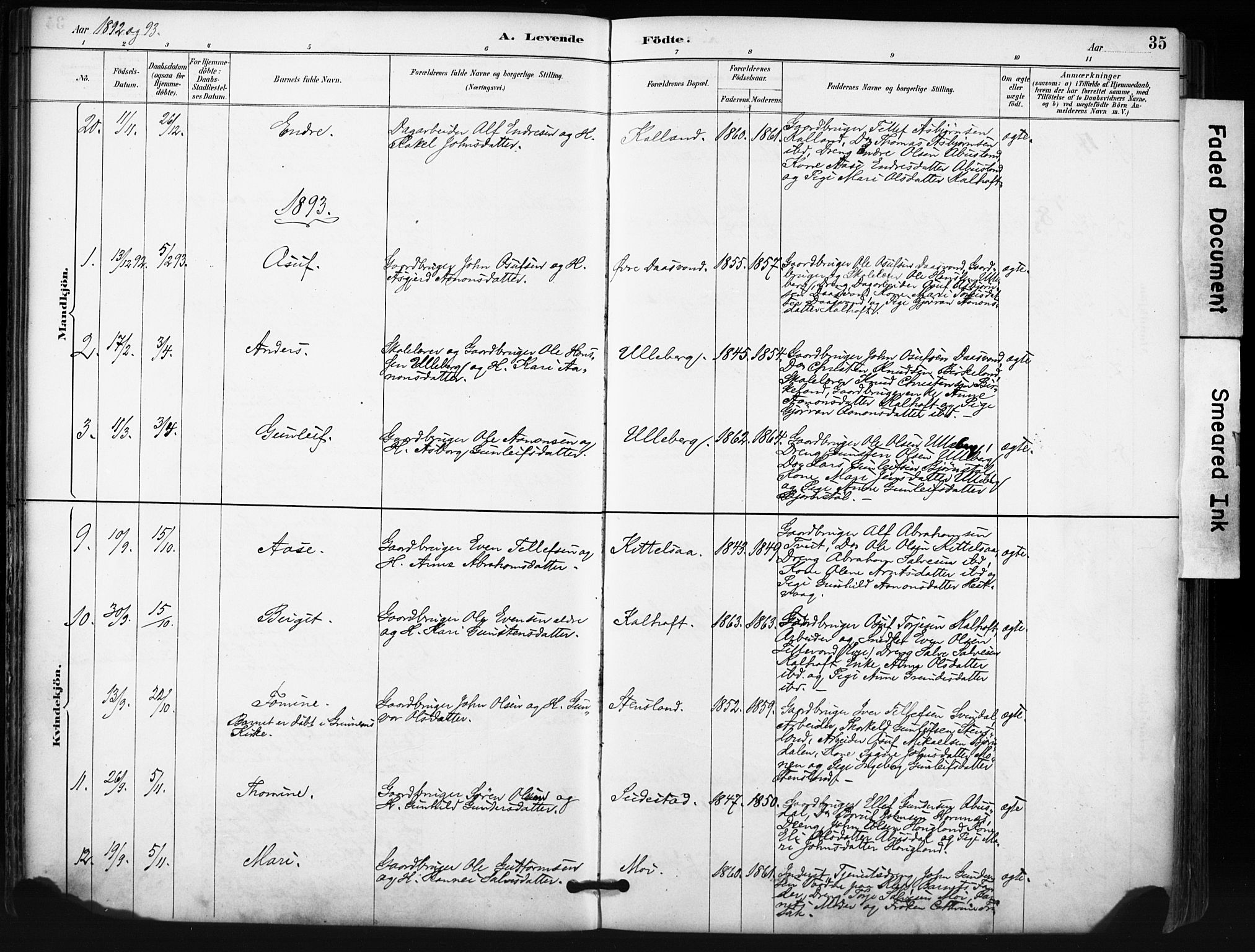 Evje sokneprestkontor, SAK/1111-0008/F/Fa/Fab/L0003: Parish register (official) no. A 3, 1884-1909, p. 35