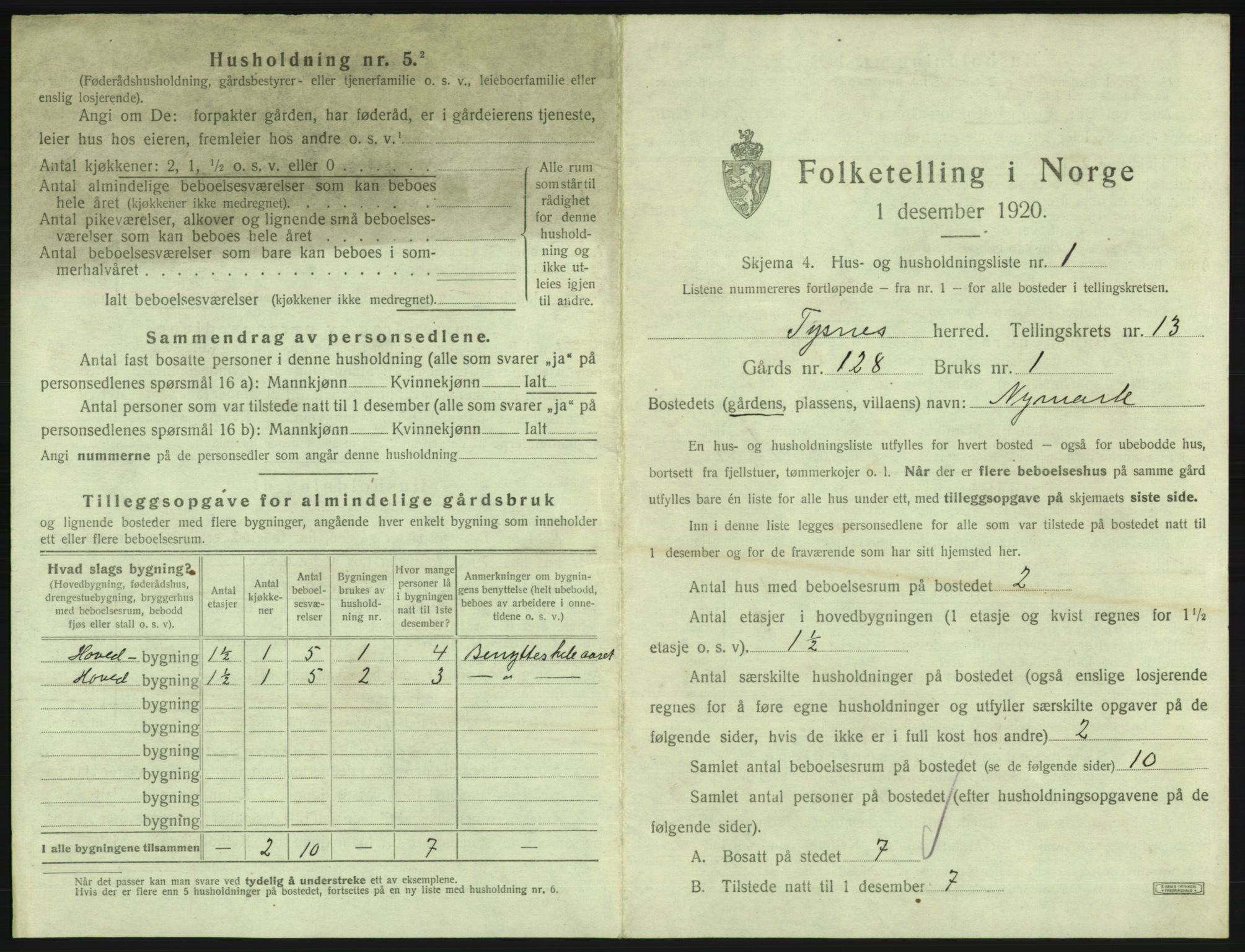 SAB, 1920 census for Tysnes, 1920, p. 1240