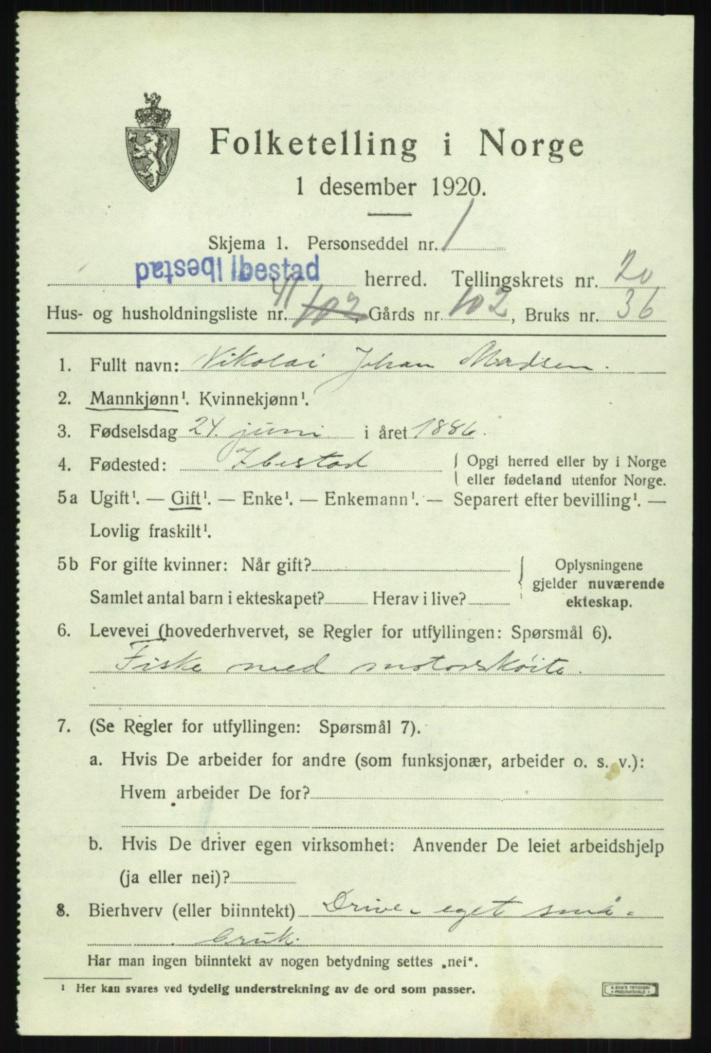 SATØ, 1920 census for Ibestad, 1920, p. 11788