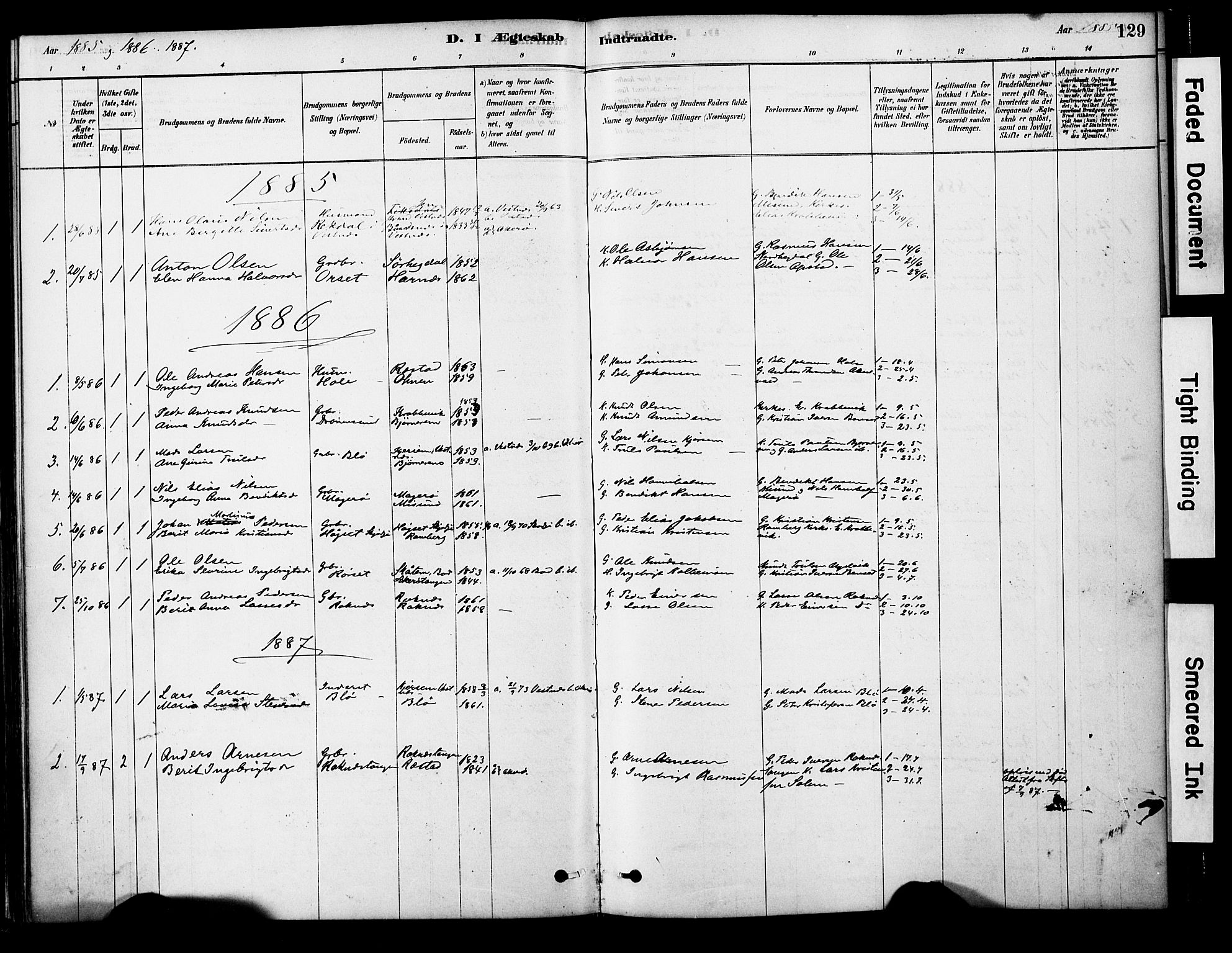 Ministerialprotokoller, klokkerbøker og fødselsregistre - Møre og Romsdal, AV/SAT-A-1454/563/L0736: Parish register (official) no. 563A01, 1878-1903, p. 129