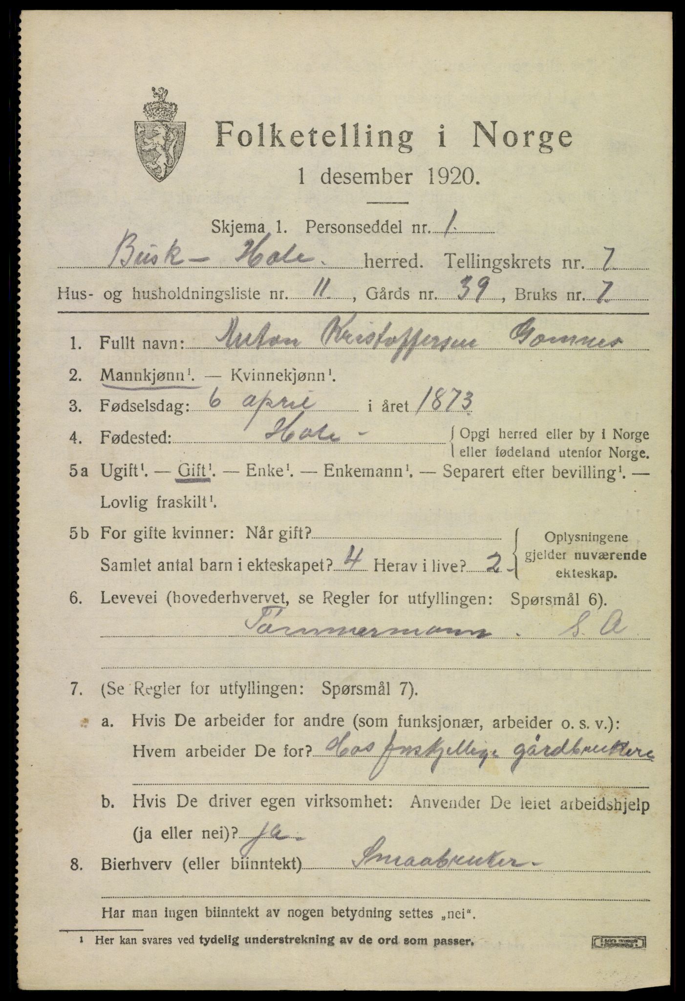 SAKO, 1920 census for Hole, 1920, p. 4459