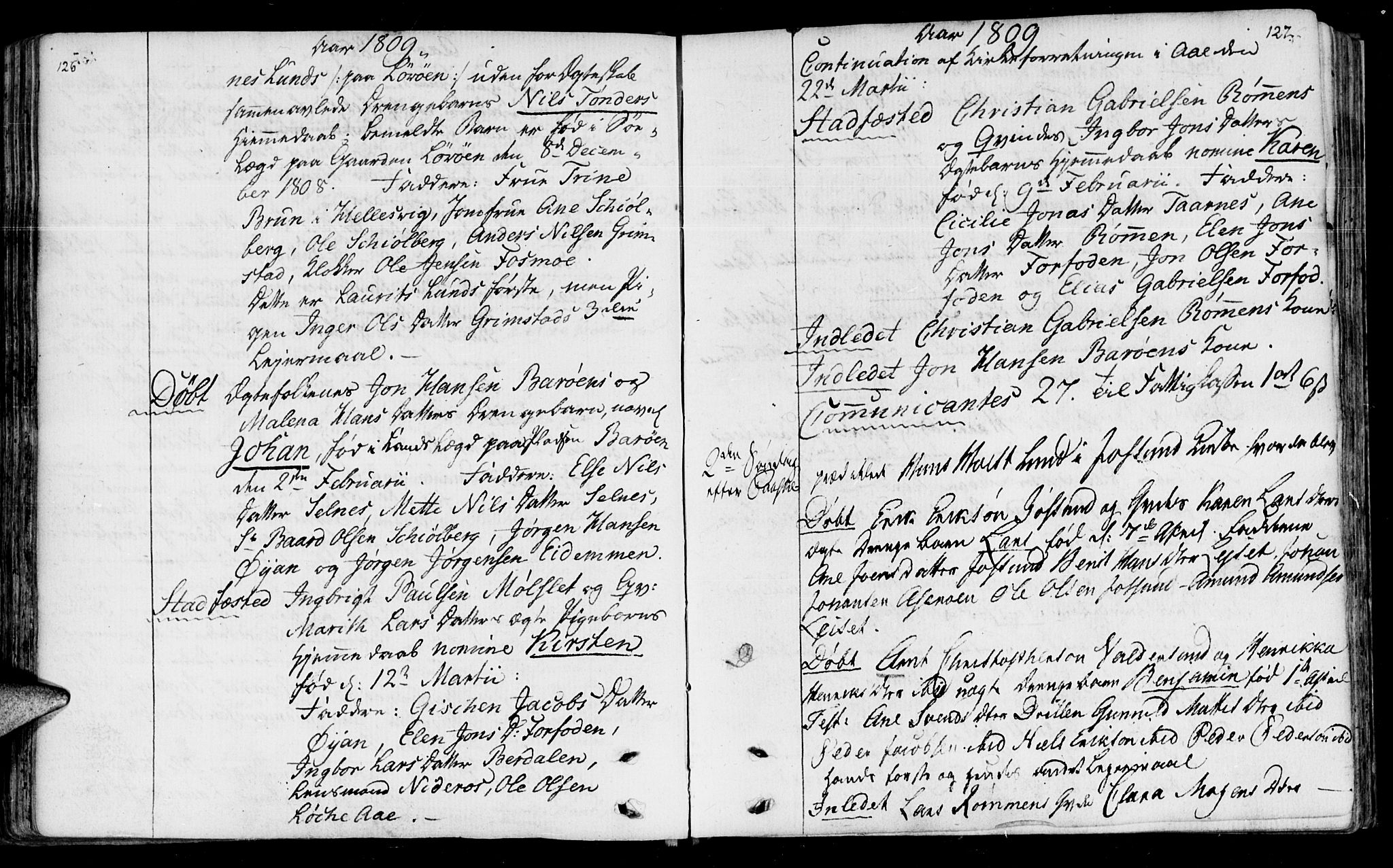 Ministerialprotokoller, klokkerbøker og fødselsregistre - Sør-Trøndelag, SAT/A-1456/655/L0674: Parish register (official) no. 655A03, 1802-1826, p. 126-127