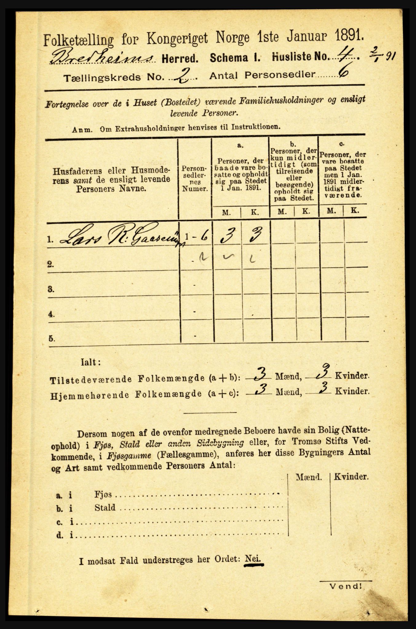 RA, 1891 census for 1446 Breim, 1891, p. 302