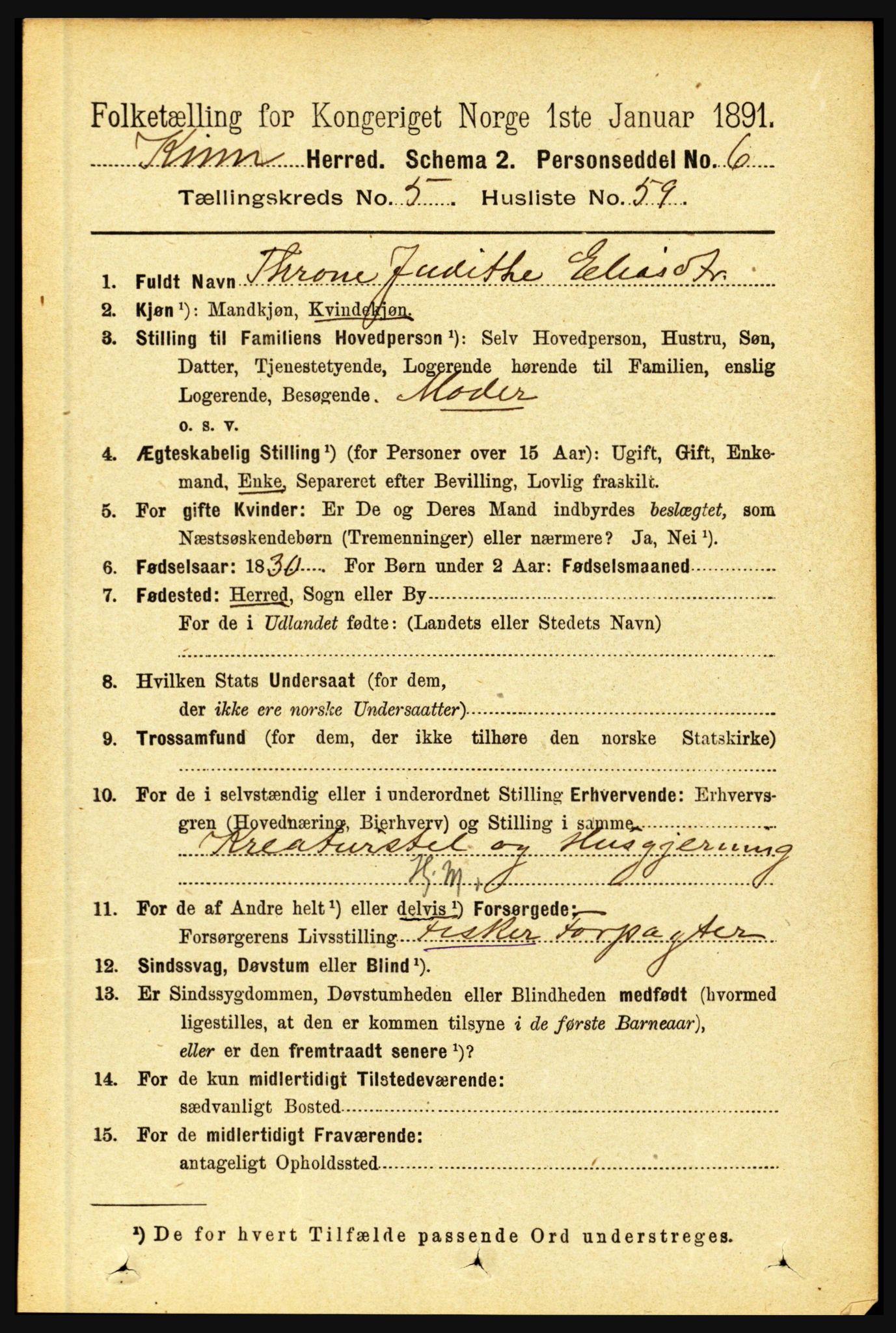 RA, 1891 census for 1437 Kinn, 1891, p. 2140