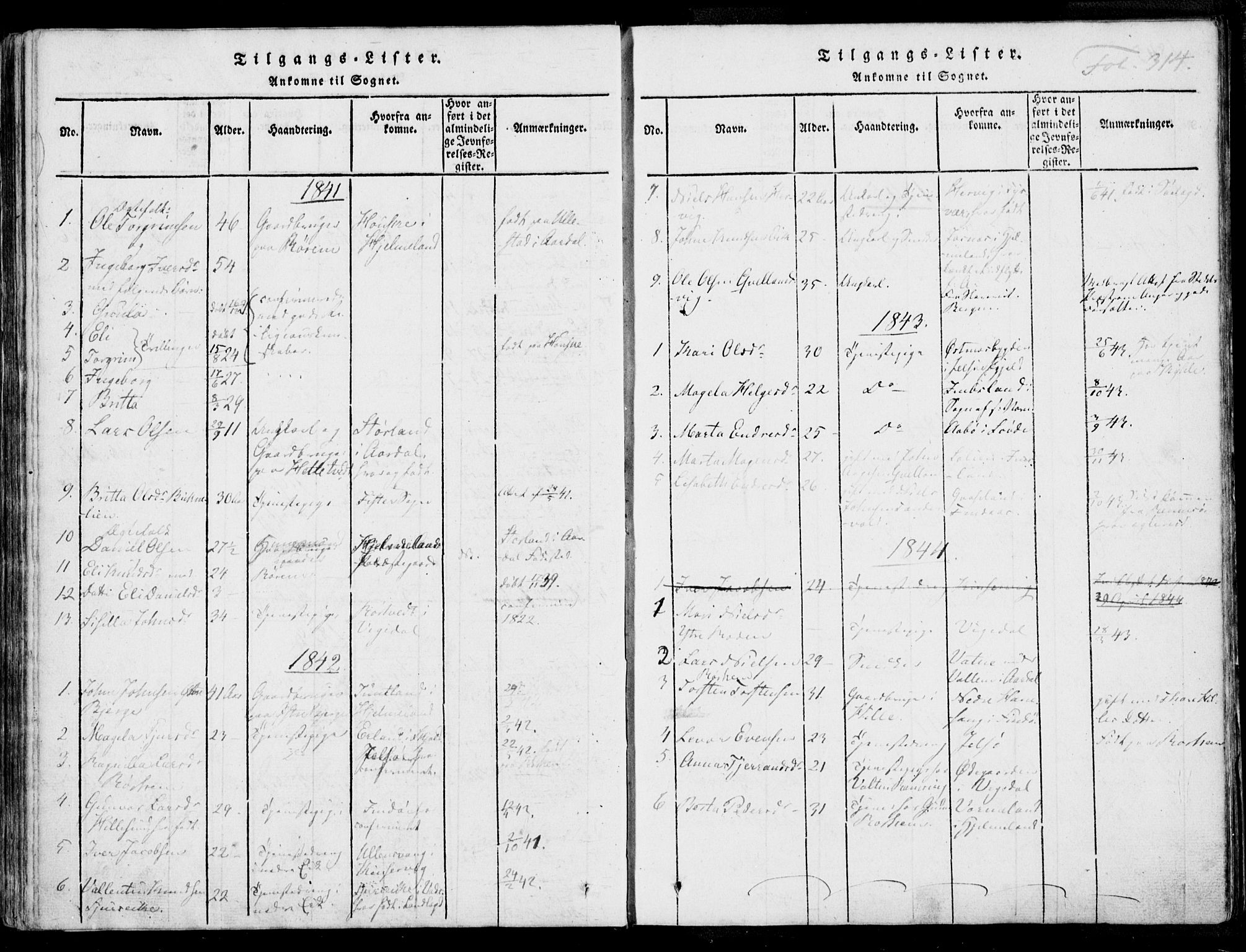 Nedstrand sokneprestkontor, AV/SAST-A-101841/01/IV: Parish register (official) no. A 7, 1816-1870, p. 314