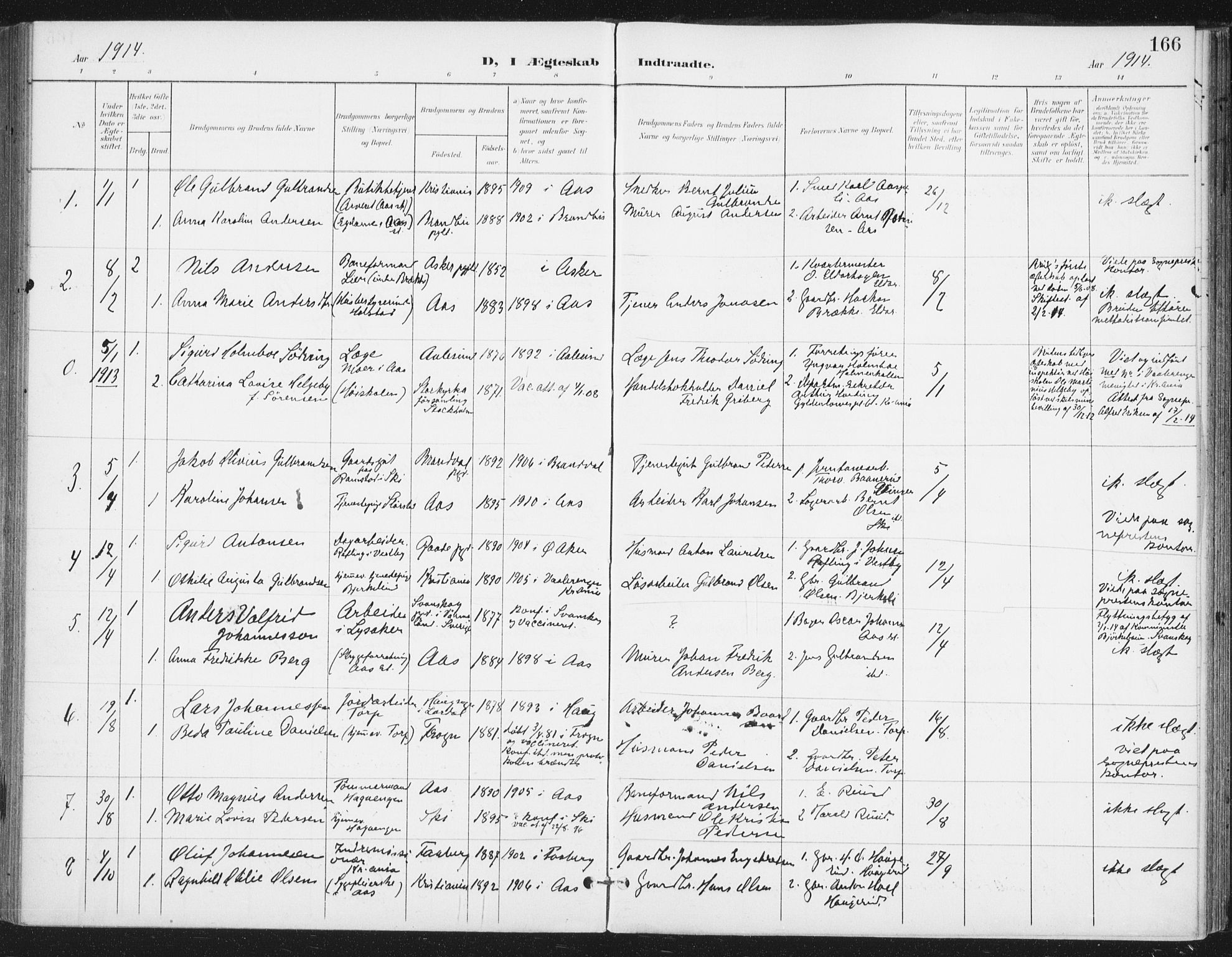 Ås prestekontor Kirkebøker, SAO/A-10894/F/Fa/L0010: Parish register (official) no. I 10, 1900-1918, p. 166