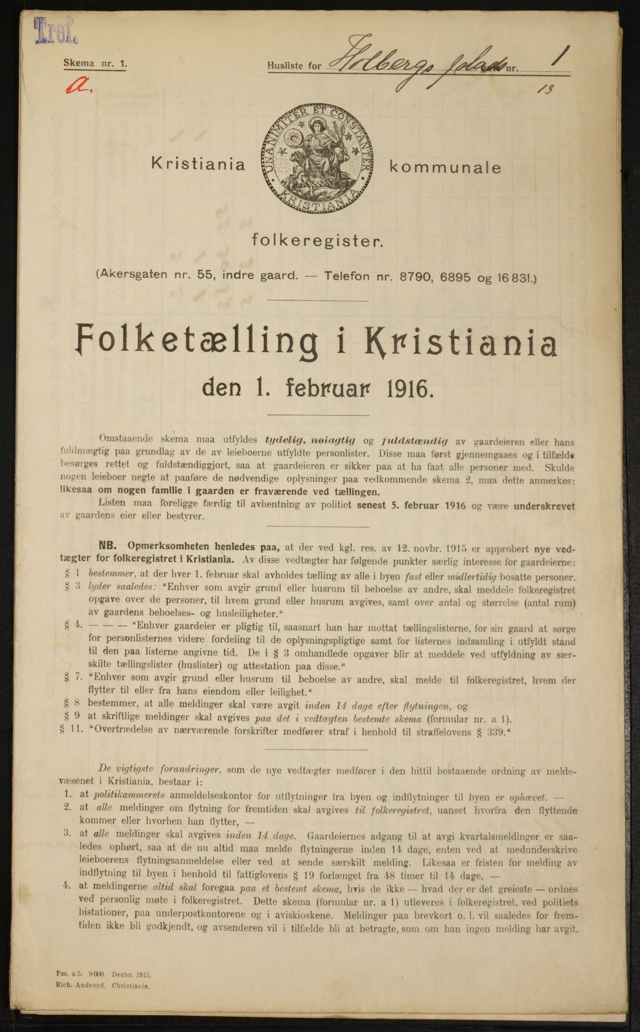 OBA, Municipal Census 1916 for Kristiania, 1916, p. 41190