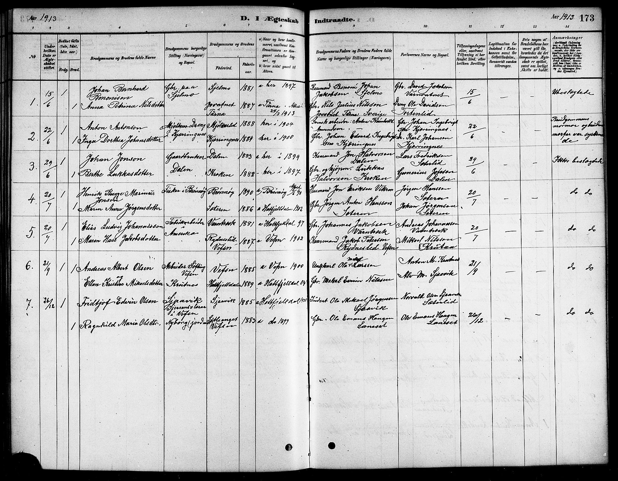 Ministerialprotokoller, klokkerbøker og fødselsregistre - Nordland, SAT/A-1459/823/L0330: Parish register (copy) no. 823C02, 1879-1916, p. 173