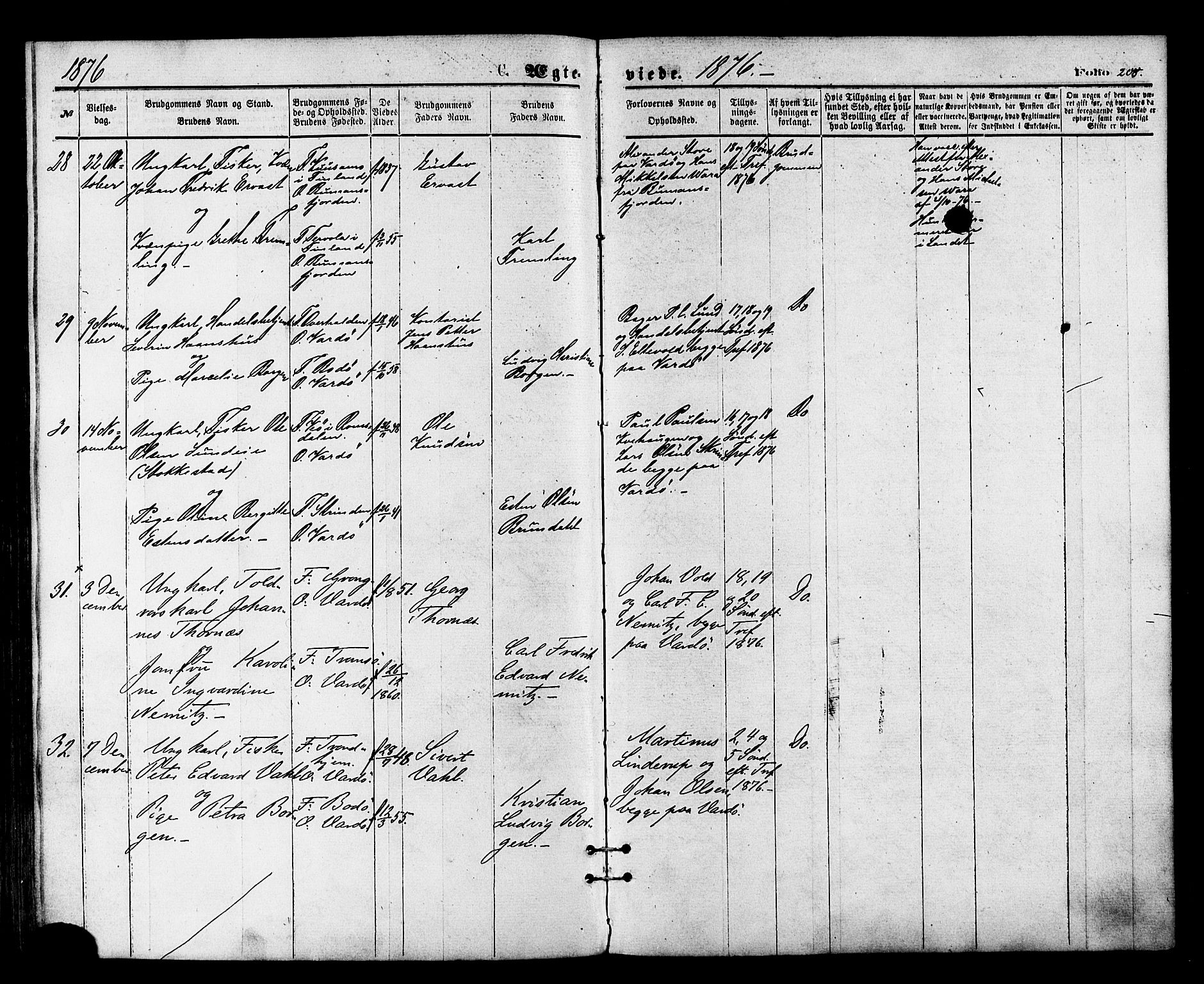 Vardø sokneprestkontor, SATØ/S-1332/H/Ha/L0005kirke: Parish register (official) no. 5, 1872-1878, p. 208