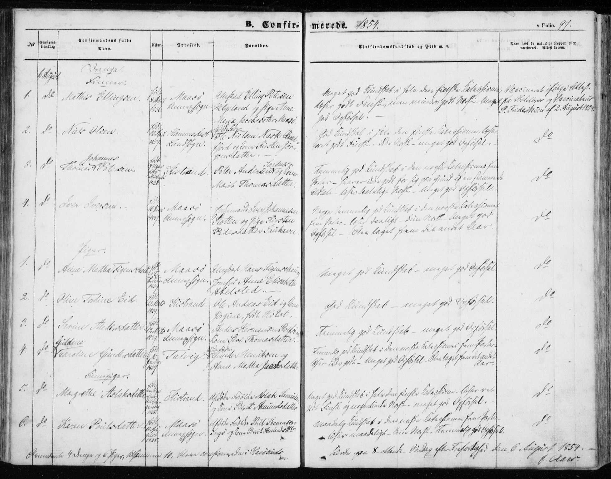 Måsøy sokneprestkontor, SATØ/S-1348/H/Ha/L0002kirke: Parish register (official) no. 2, 1852-1865, p. 97