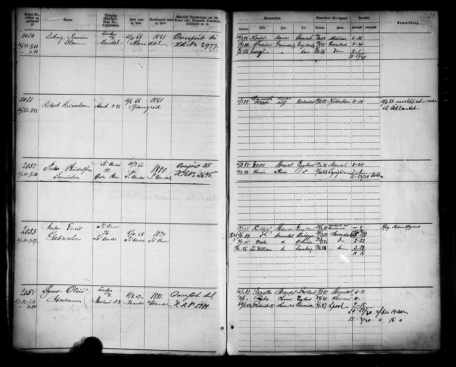 Mandal mønstringskrets, SAK/2031-0016/F/Fa/L0006: Annotasjonsrulle nr 1910-3819 med register, Y-16, 1881-1901, p. 56
