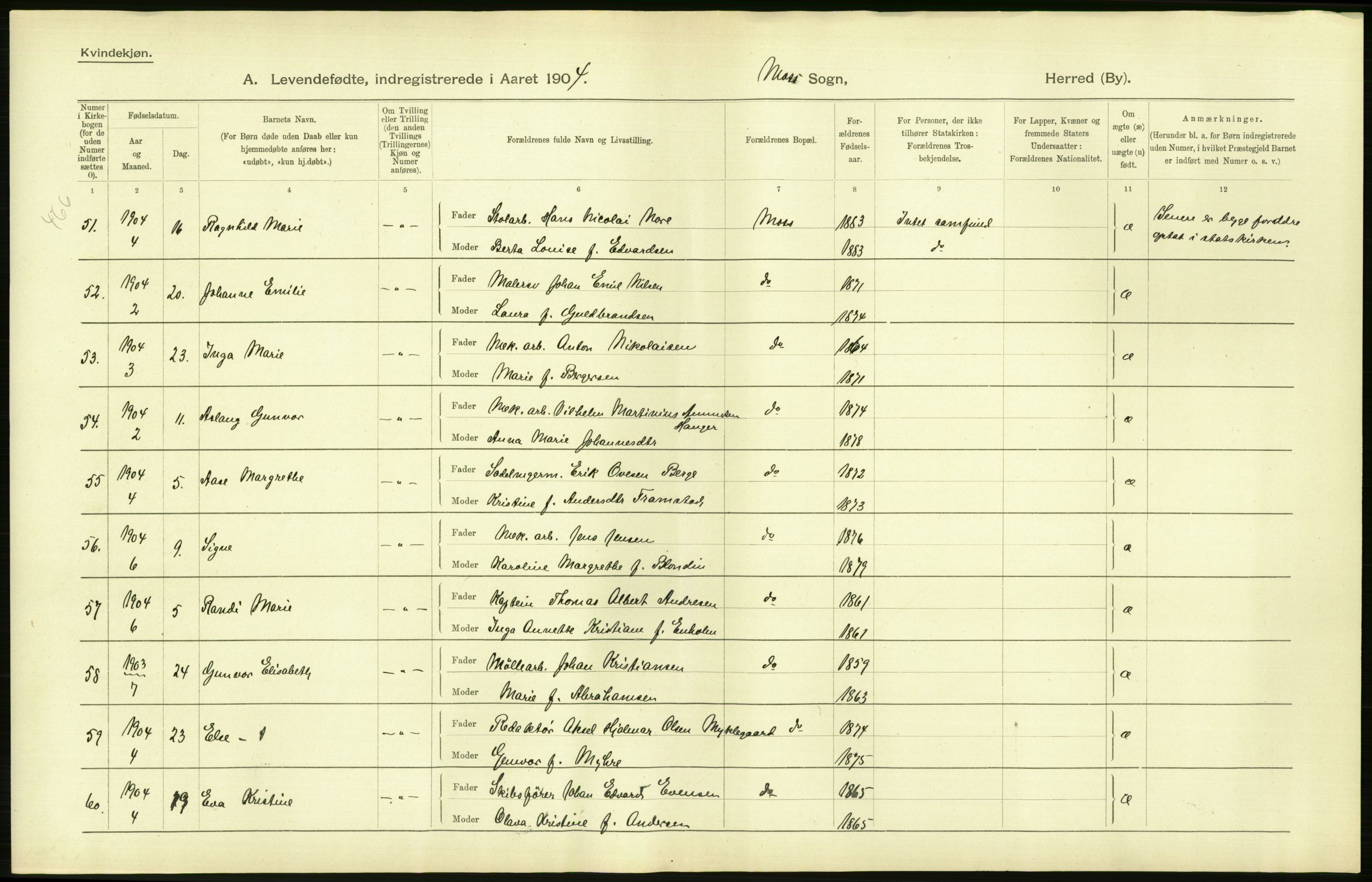 Statistisk sentralbyrå, Sosiodemografiske emner, Befolkning, AV/RA-S-2228/D/Df/Dfa/Dfab/L0001: Smålenenes amt: Fødte, gifte, døde, 1904, p. 44