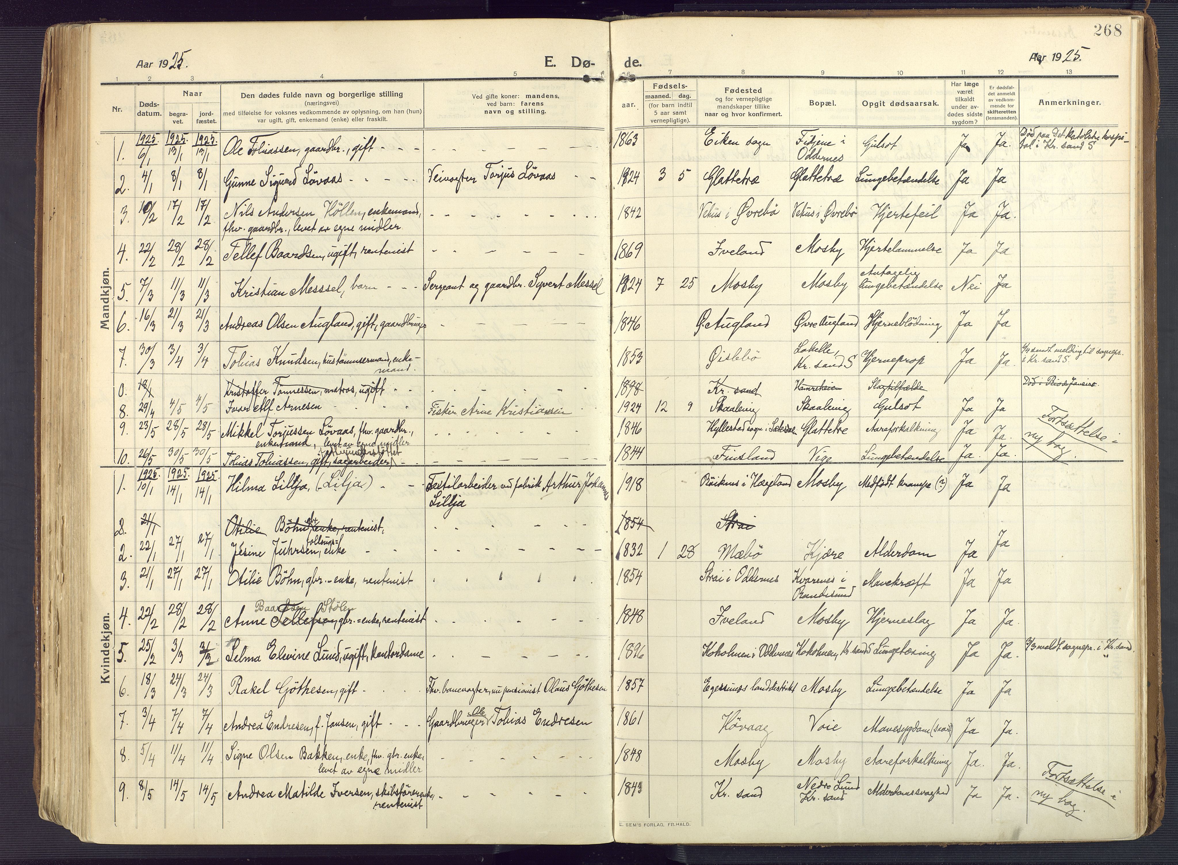 Oddernes sokneprestkontor, AV/SAK-1111-0033/F/Fa/Faa/L0012: Parish register (official) no. A 12, 1912-1925, p. 268