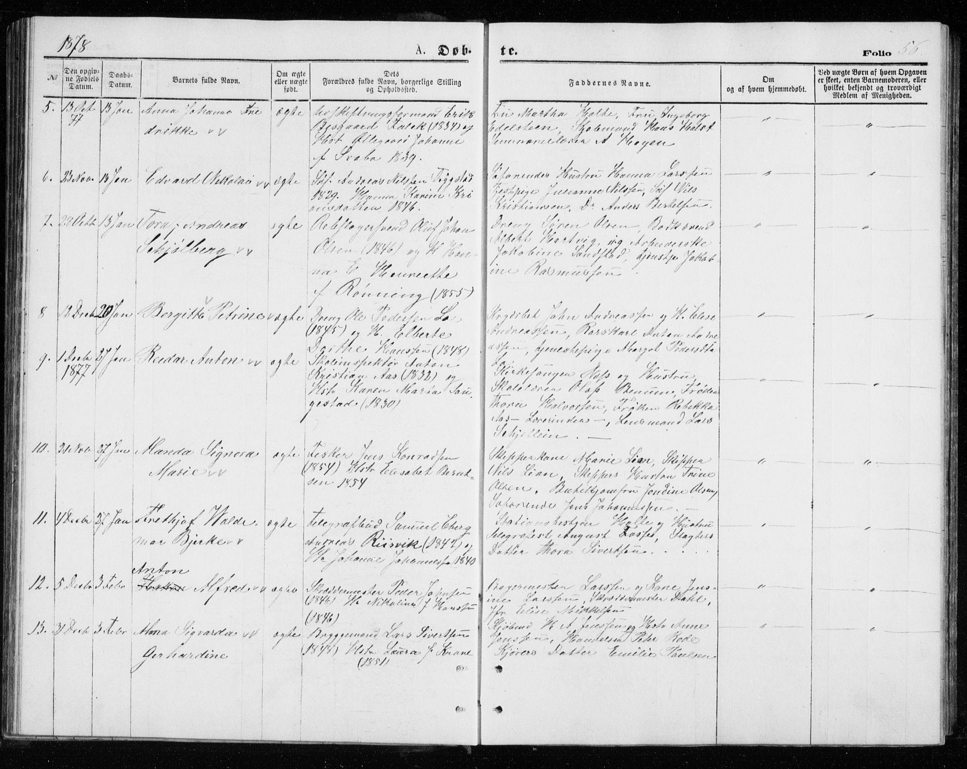 Tromsø sokneprestkontor/stiftsprosti/domprosti, AV/SATØ-S-1343/G/Gb/L0008klokker: Parish register (copy) no. 8, 1875-1879, p. 56