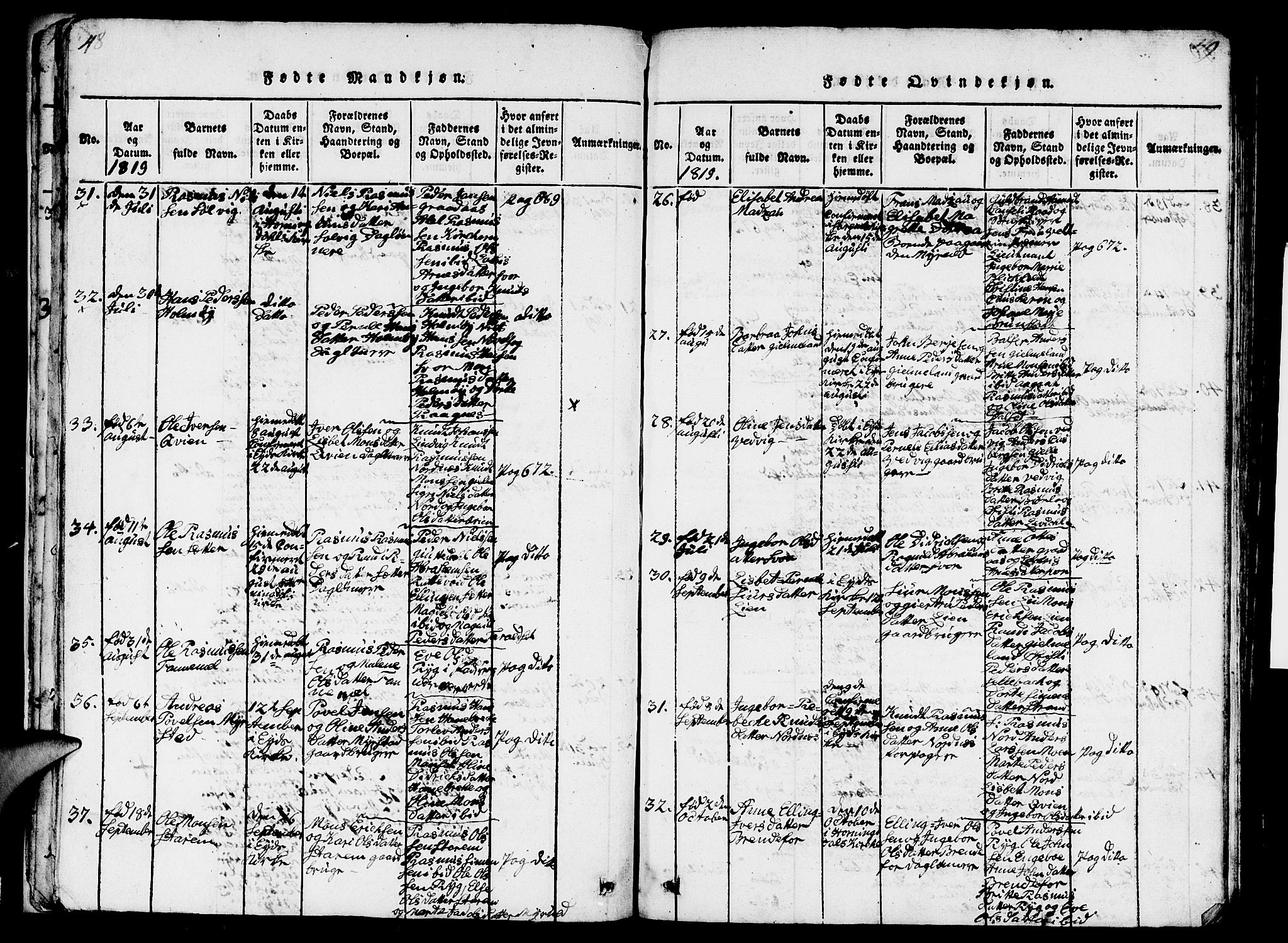 Eid sokneprestembete, AV/SAB-A-82301/H/Hab/Haba/L0001: Parish register (copy) no. A 1, 1816-1862, p. 48-49