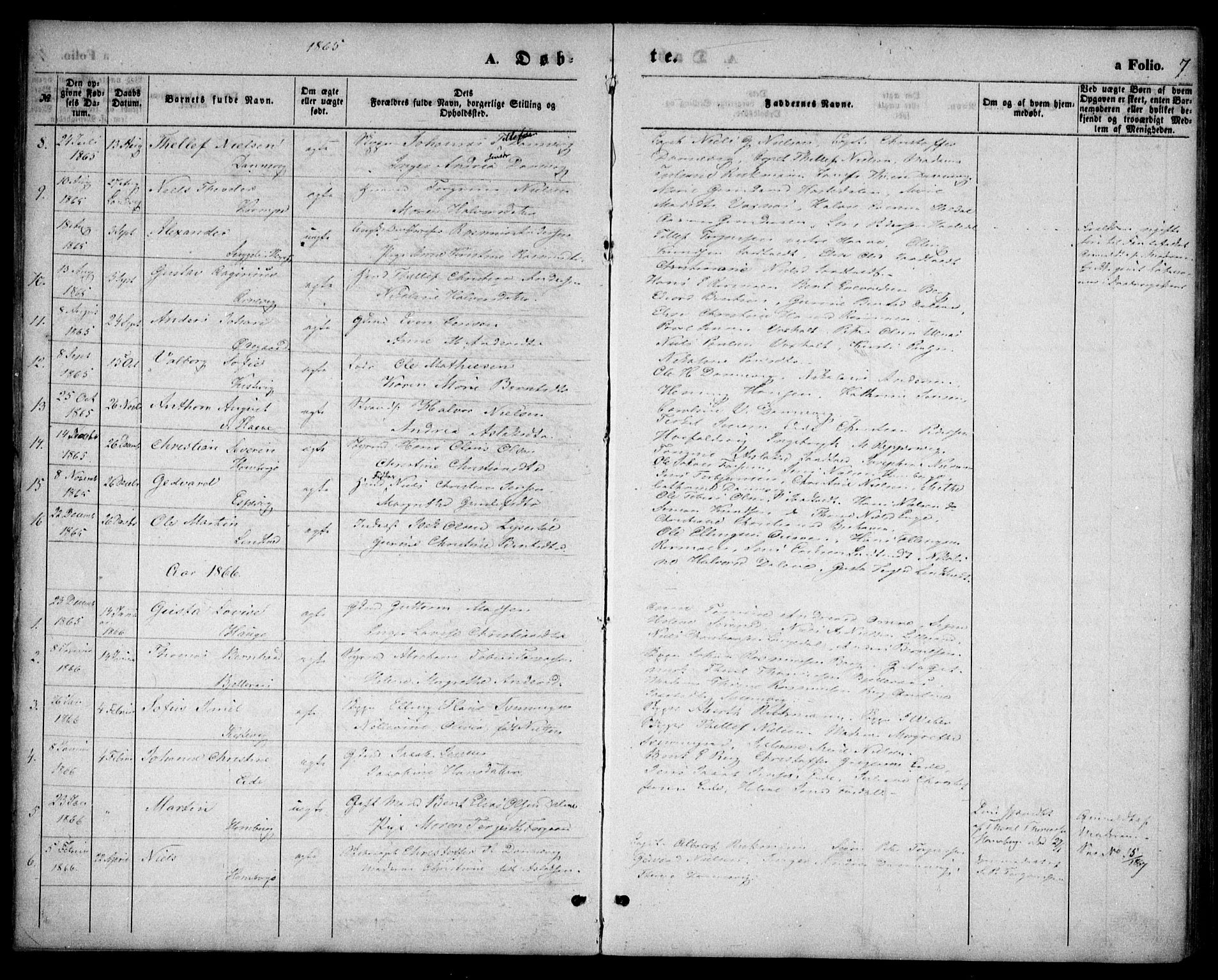 Hommedal sokneprestkontor, SAK/1111-0023/F/Fa/Faa/L0002: Parish register (official) no. A 2, 1861-1884, p. 7