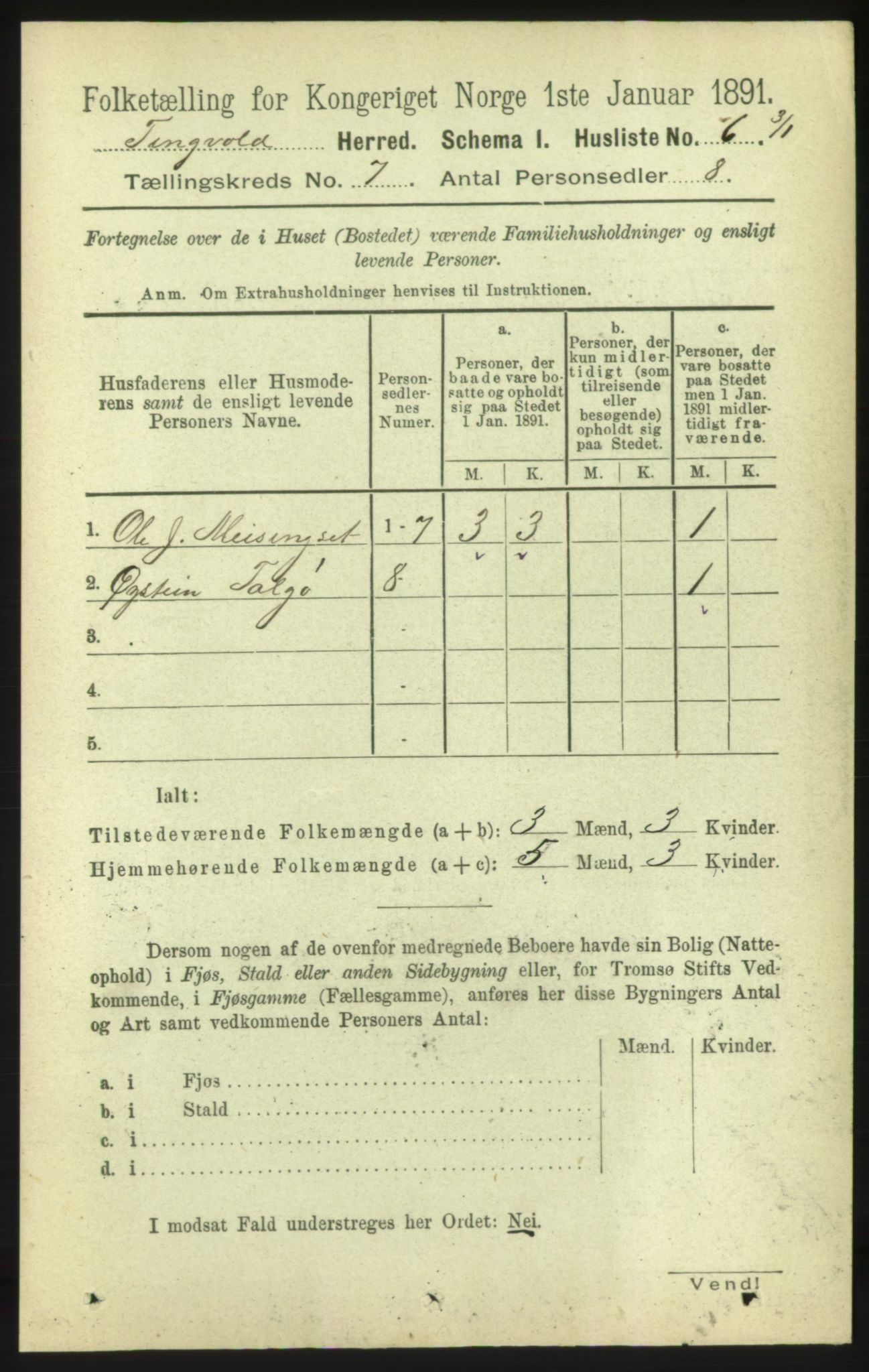 RA, 1891 census for 1560 Tingvoll, 1891, p. 2839