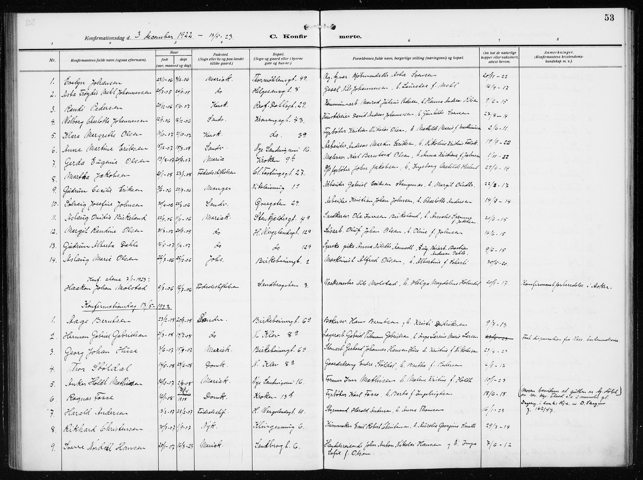 Mariakirken Sokneprestembete, SAB/A-76901/H/Haa/L0015: Parish register (official) no. C 3, 1913-1927, p. 53