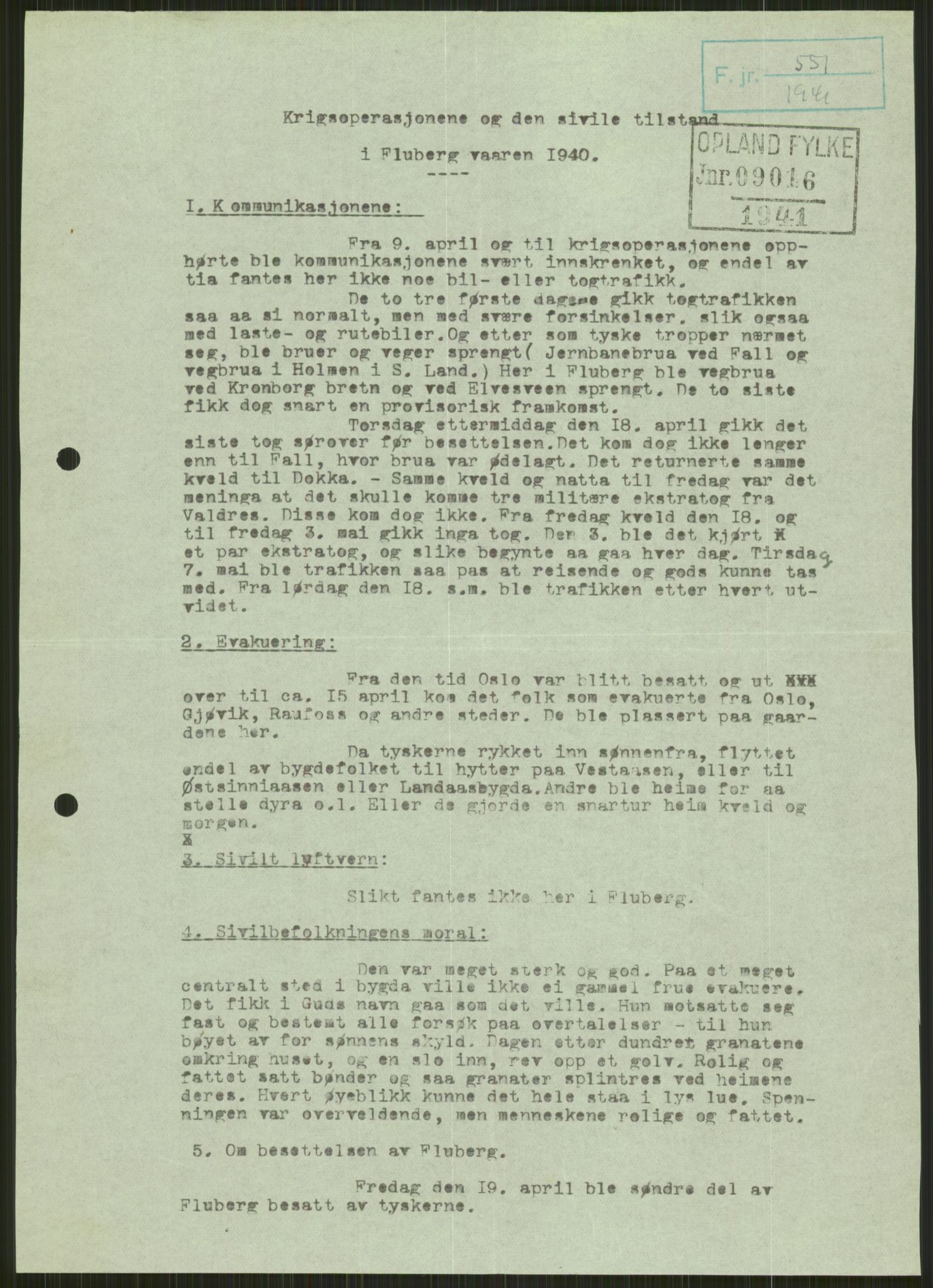 Forsvaret, Forsvarets krigshistoriske avdeling, AV/RA-RAFA-2017/Y/Ya/L0014: II-C-11-31 - Fylkesmenn.  Rapporter om krigsbegivenhetene 1940., 1940, p. 159