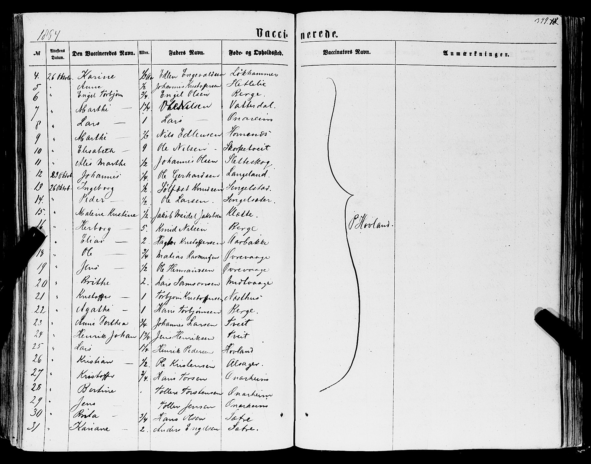 Tysnes sokneprestembete, AV/SAB-A-78601/H/Haa: Parish register (official) no. A 11, 1860-1871, p. 399