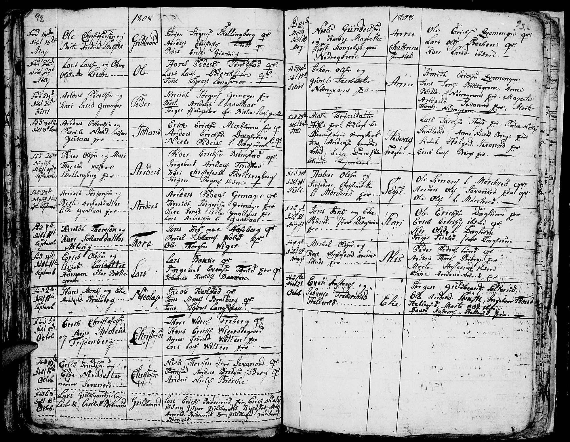 Vang prestekontor, Hedmark, AV/SAH-PREST-008/H/Ha/Hab/L0001: Parish register (copy) no. 1, 1792-1814, p. 92-93